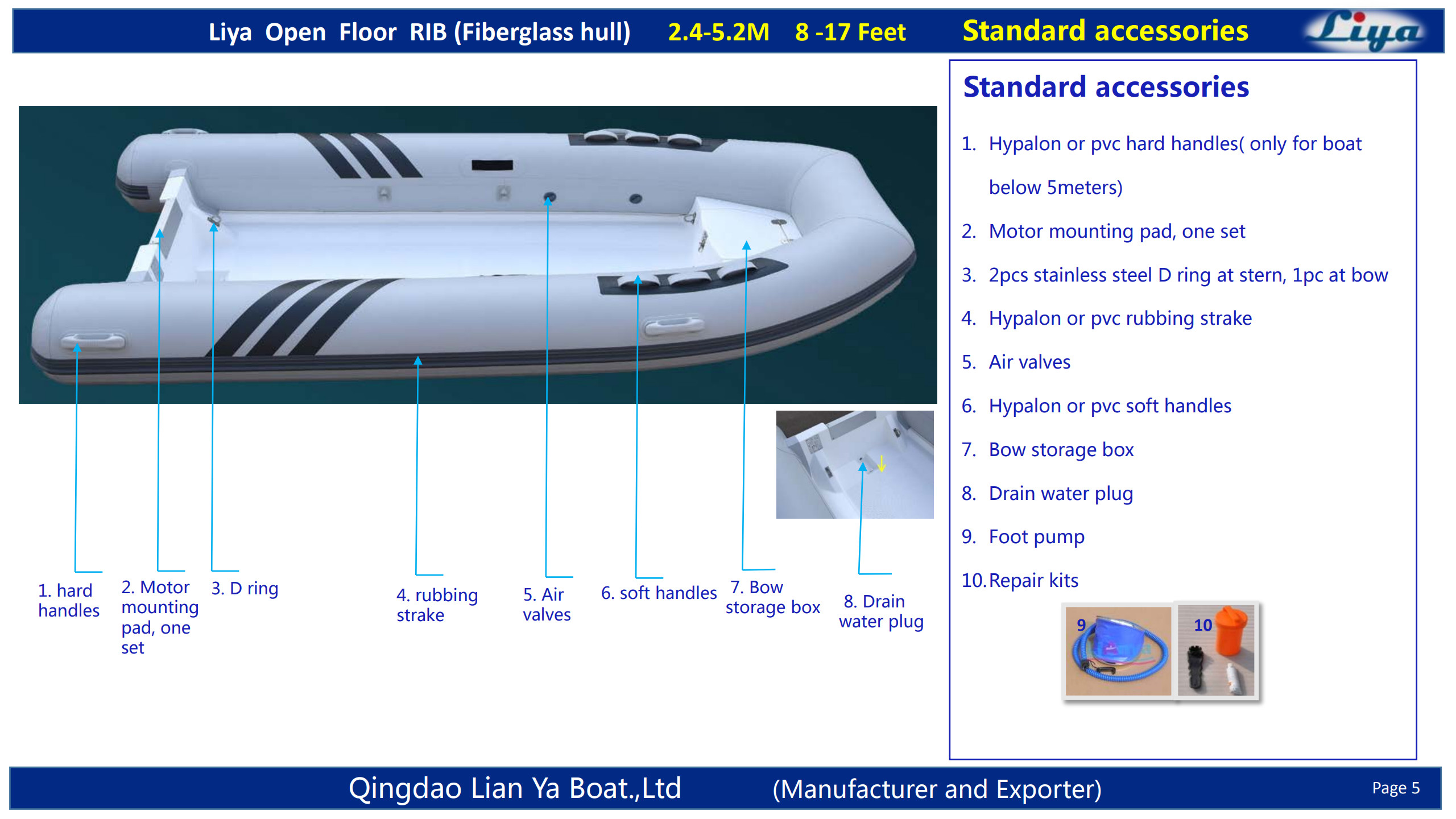 fiberglass bottom RIB Standard accessories