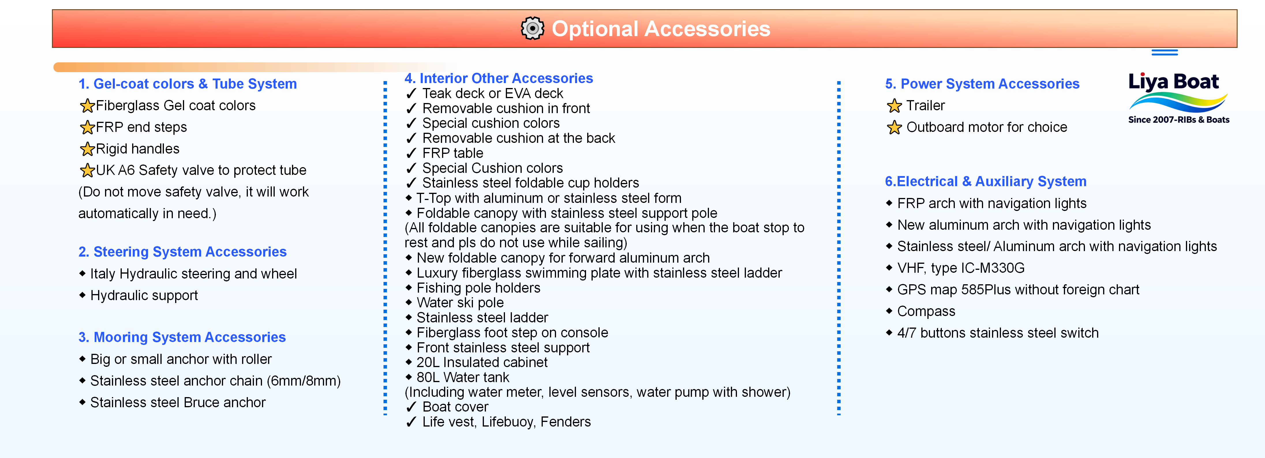 5.8m RIB Boat Optional Accessories 5.8m RIB Boat Optional Accessories