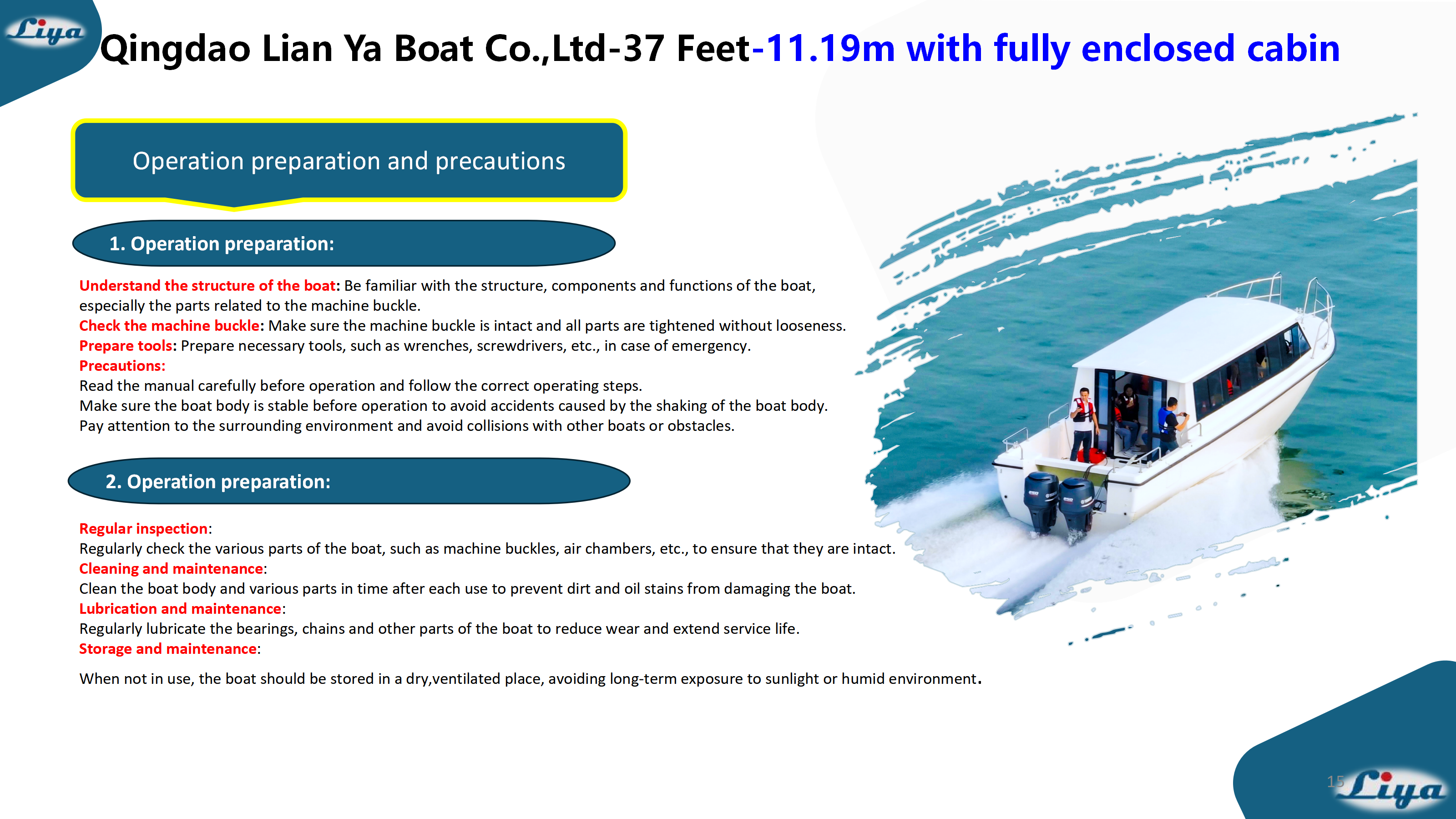37FT Cabin Passenger Vessel Operation & Precautions