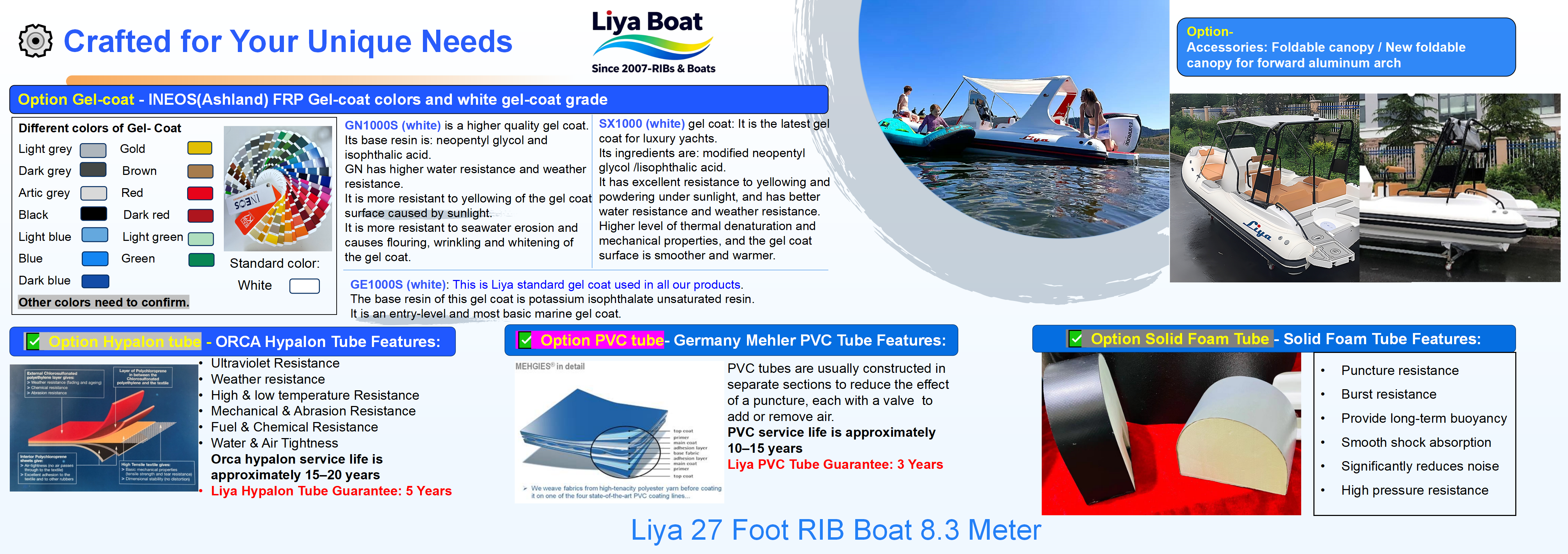 Flexible folding canopy creating a sheltered social area on the 27FT CABIN RIB Flexible folding canopy creating a sheltered social area on the 27FT CABIN RIB