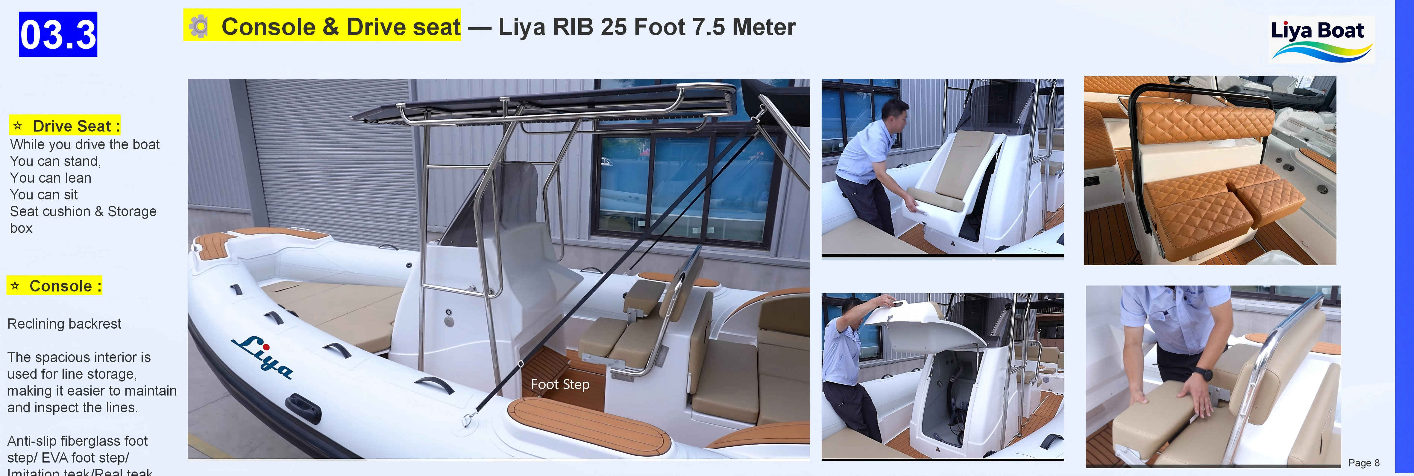Ergonomic console and seating layout inside the 25FT Semi-Rigid Inflatable Boat Ergonomic console and seating layout inside the 25FT Semi-Rigid Inflatable Boat