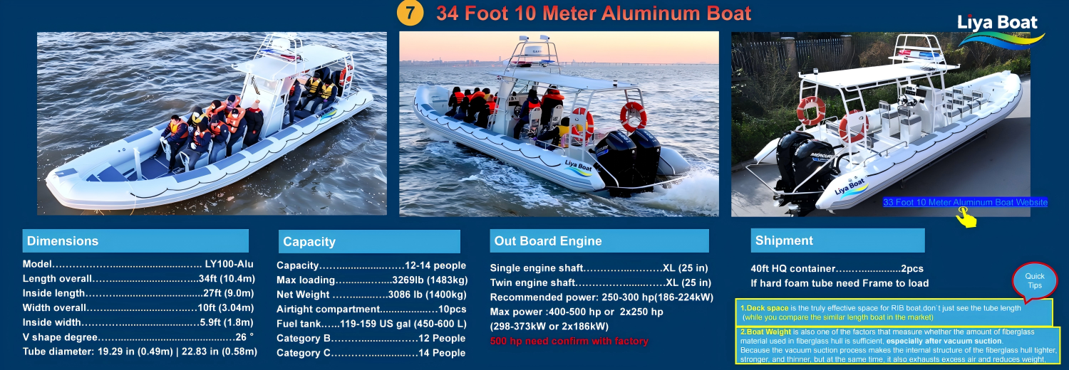 34ft Aluminum RIB Boat Technical Parameter Liya 34ft Aluminum RIB Boat