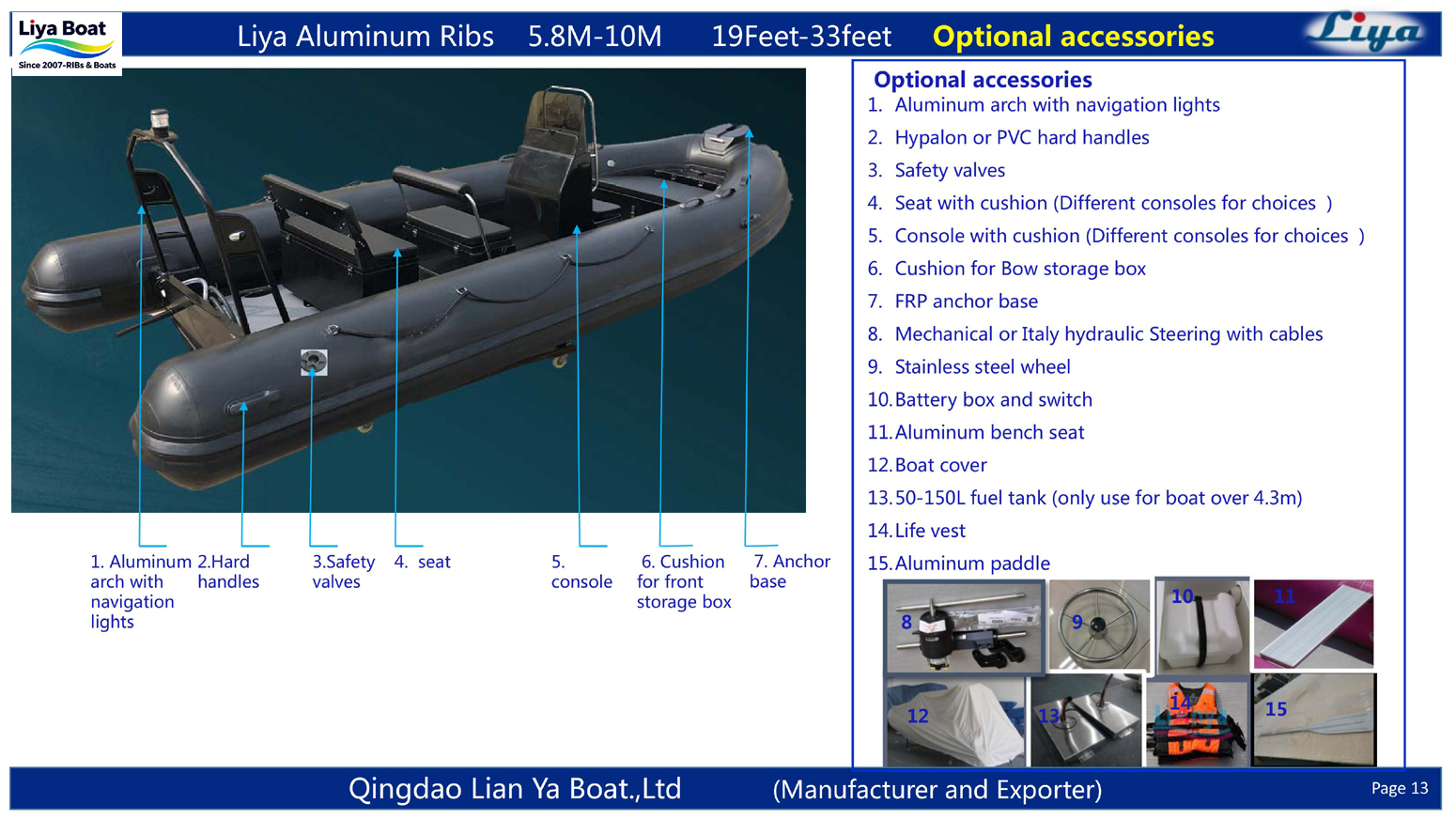 Liya aluminum RIB 5.8-7.5m optional accessories