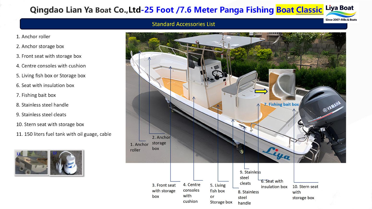 Liya 25ft Panga Fishing Boat standard accessories