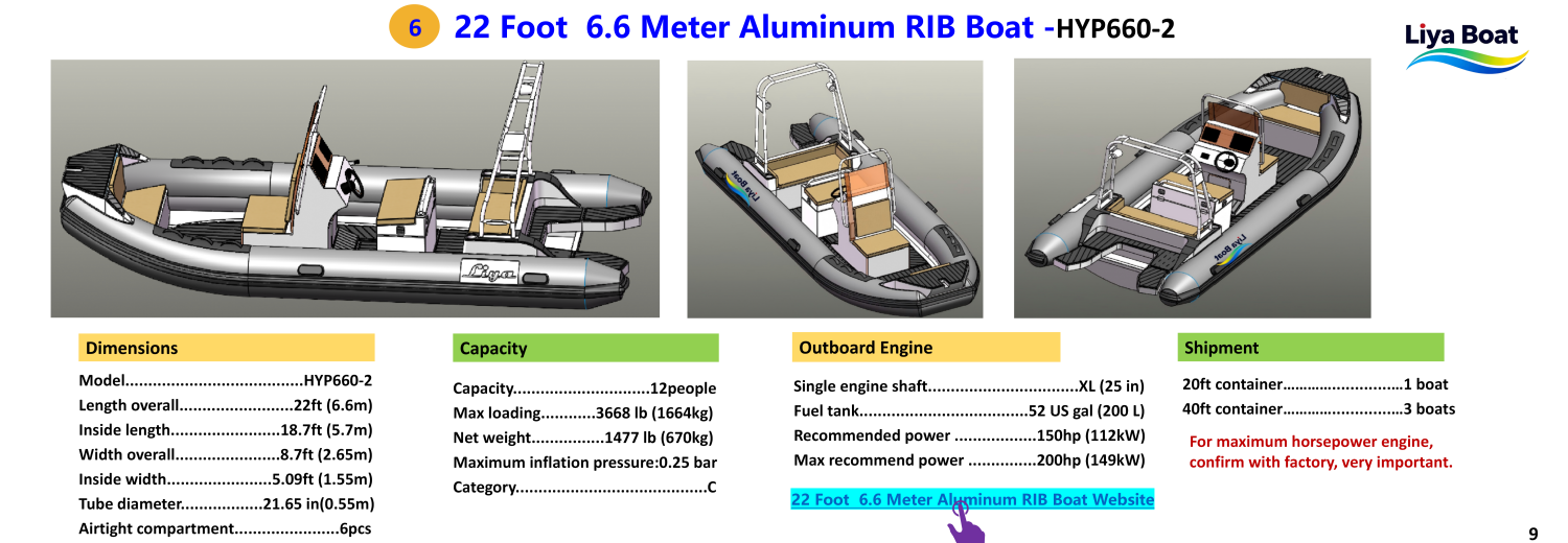 Bow Cushion with Lift-Up Storage Compartment Barco RIB de aluminio de 22 pies y 6,6 metros-HYP660-2