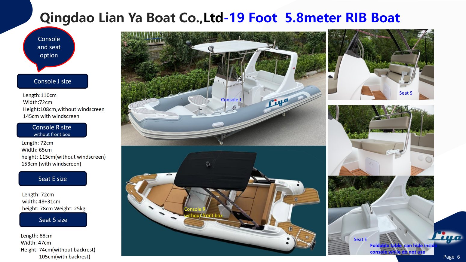 center console 19 ft rib boat Liya 19 Foot RIB boat with center console and seat