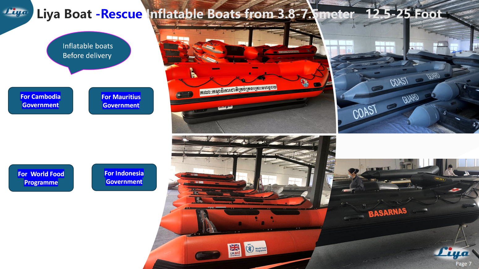 liya inflatable boat for rescue and work Liya Rescue Inflatable Boats supply to different government