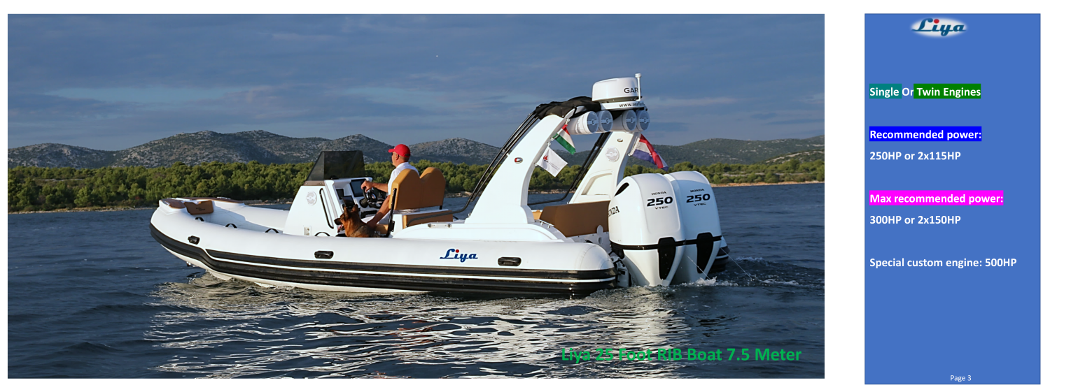 25ft RIB boat Liya 25 Foot rigid inflatable boat for sale