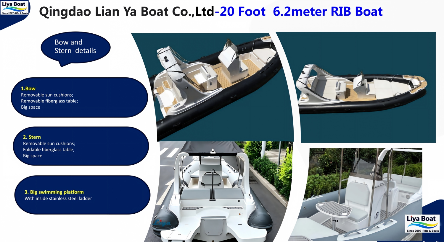 table option Bow area with removable sun pads and fiberglass table option