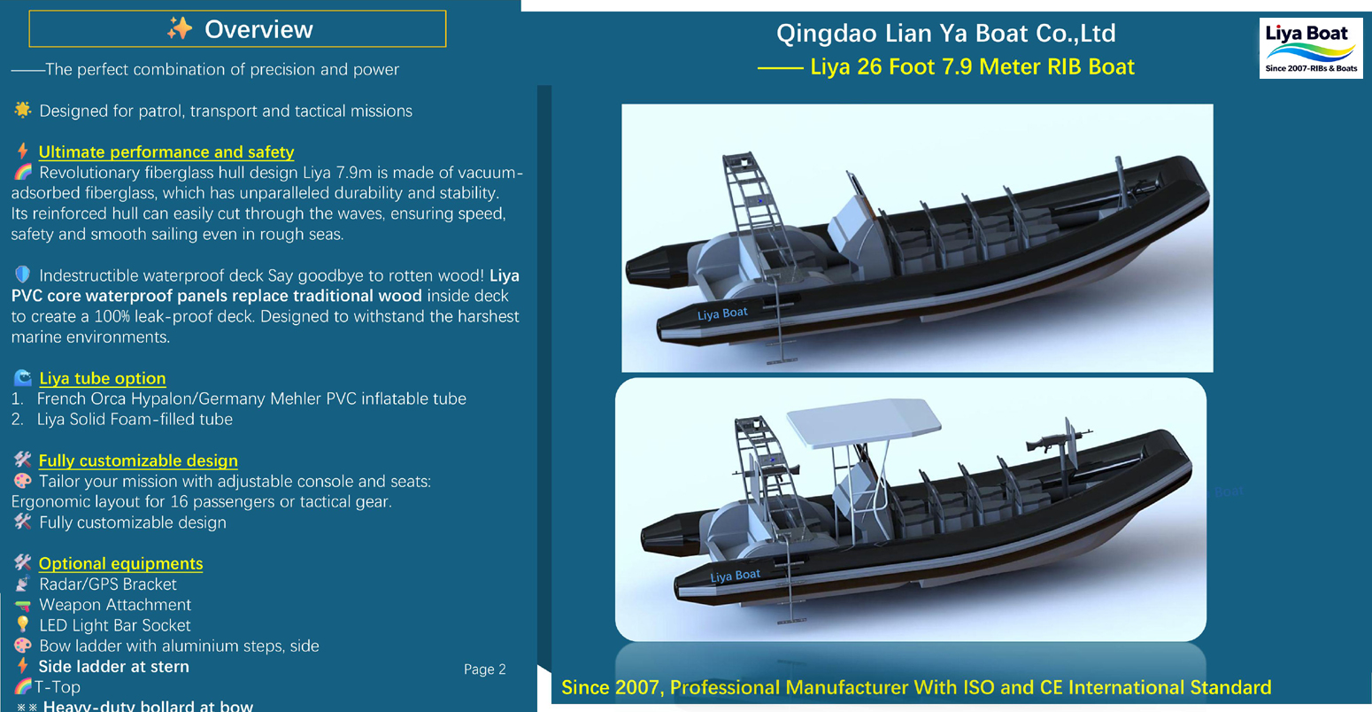 7.9m Professional Patrol RHIB in High-Speed Turn Liya 7.9m Professional Patrol RHIB in High-Speed Turn