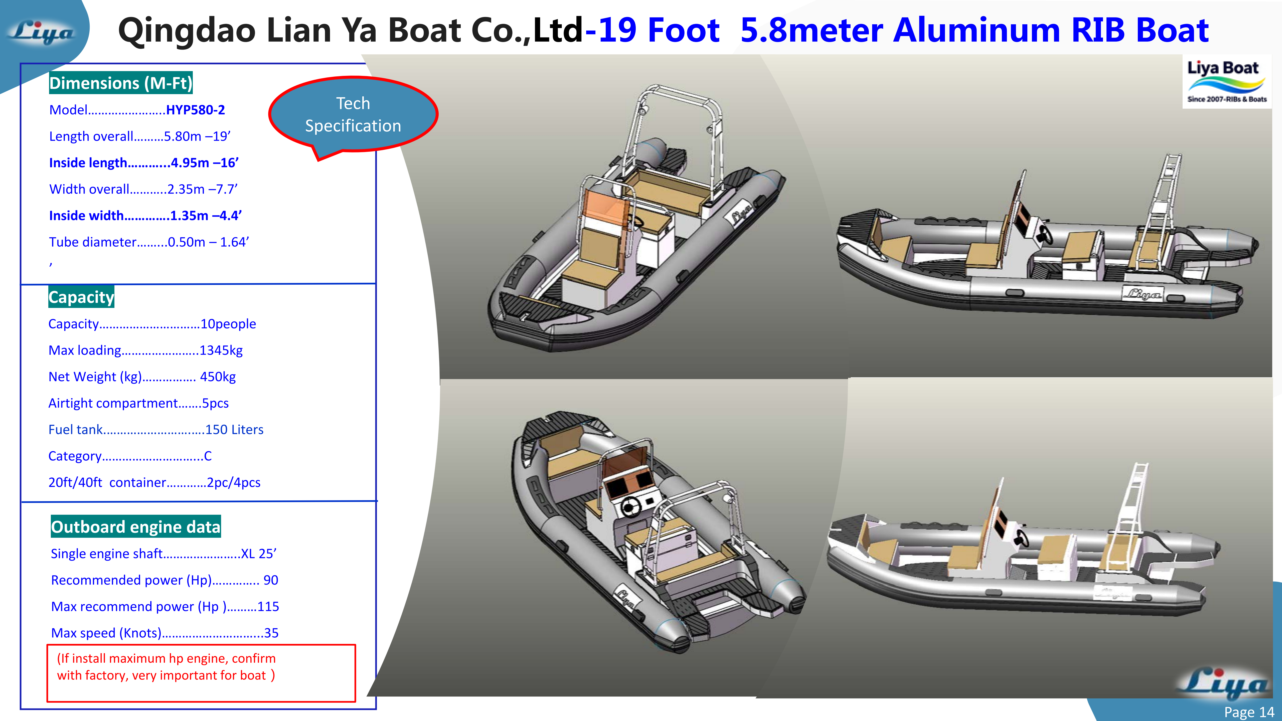 Liya 19ft Tender Optional Teak or EVA Decking on Liya 19ft Tender