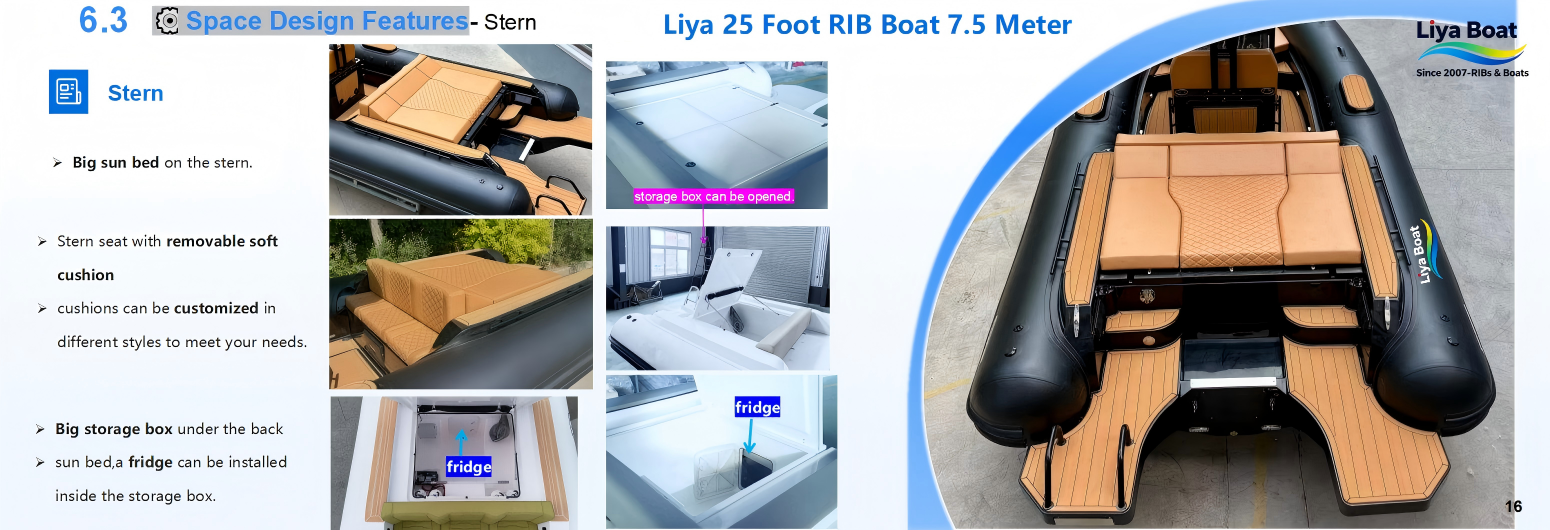 rigid inflatable boat 25 feet with big sunbed Liya 25 Foot RIB-New with sunbed