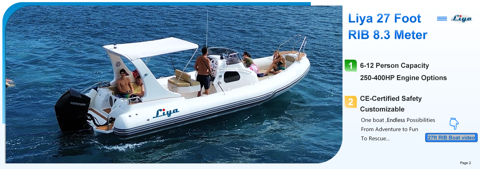 Liya 27 Foot Step Lined Hull Cabin RIB Boat 8.3 Meter For 6-12 Passengers Liya 27 Foot Step Lined Hull Cabin RIB Boat 8.3 Meter For 6-12 Passengers