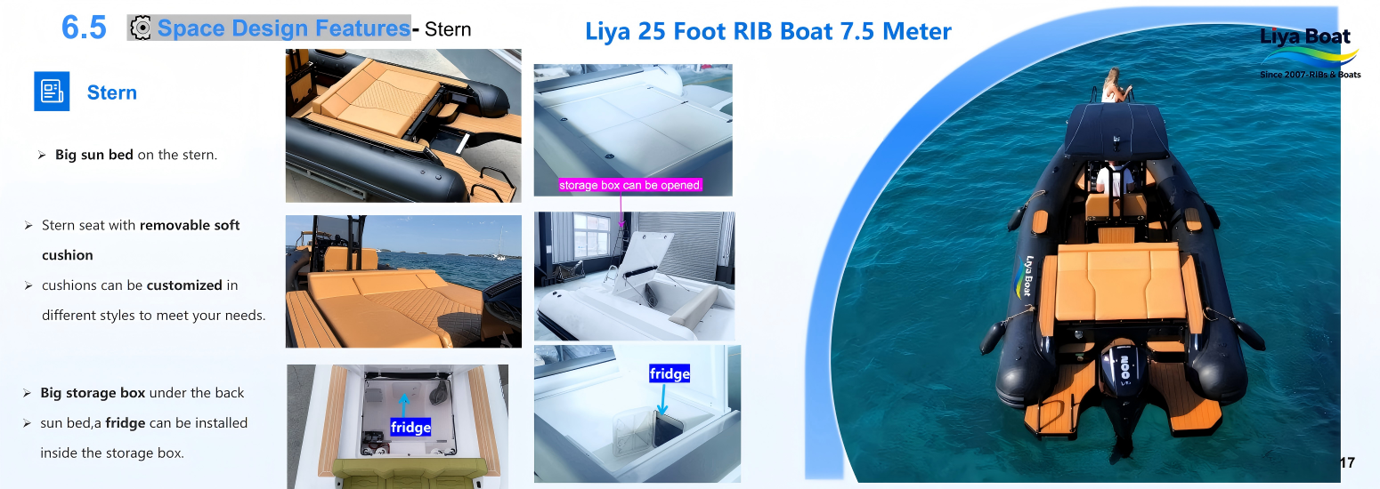 rigid inflatable boat 25 feet with big sunbed Liya 25 Foot RIB-New with sunbed