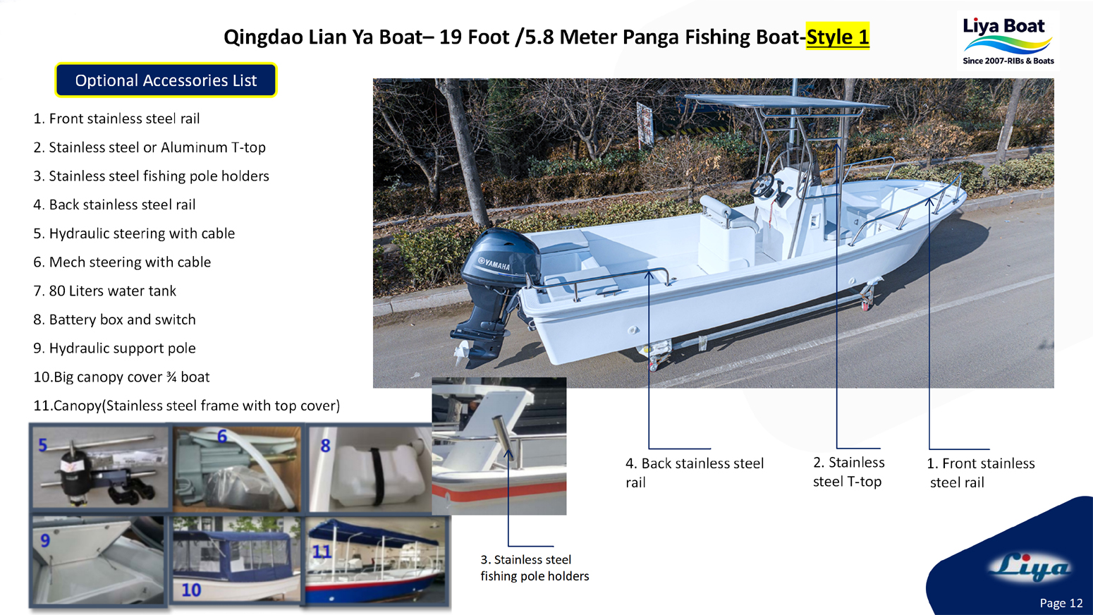 Liya 19 Foot Panga Fishing Boat optional accessories