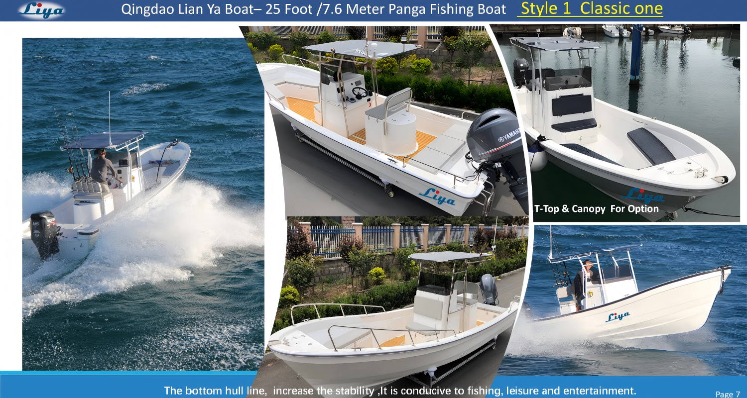 Panga Boat with Outboard Engine Stern view of 7.6m panga boat with outboard engine mount and self-draining deck configuration