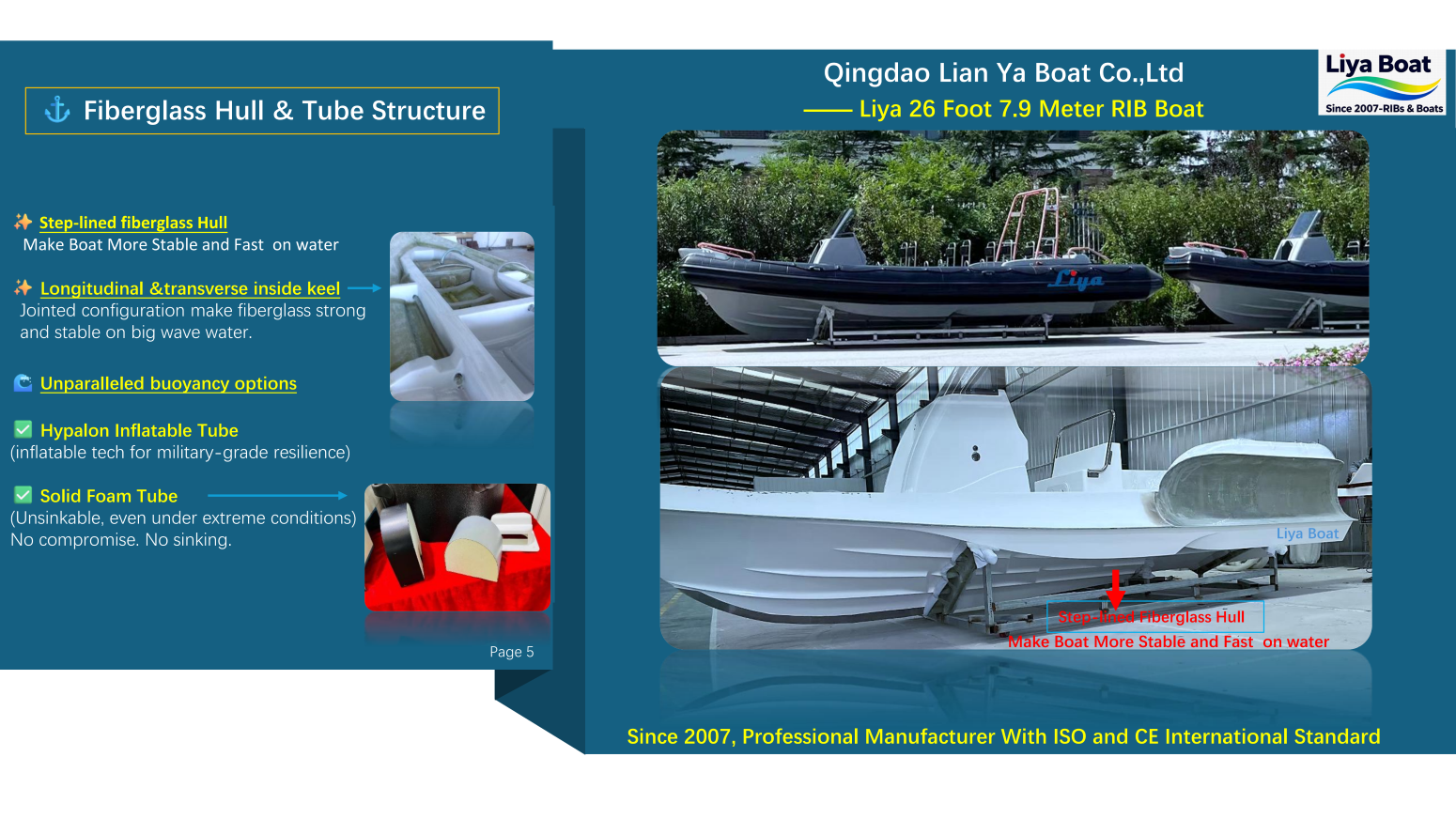 Self-draining deck Self-draining deck and bow details of patrol RIB boat