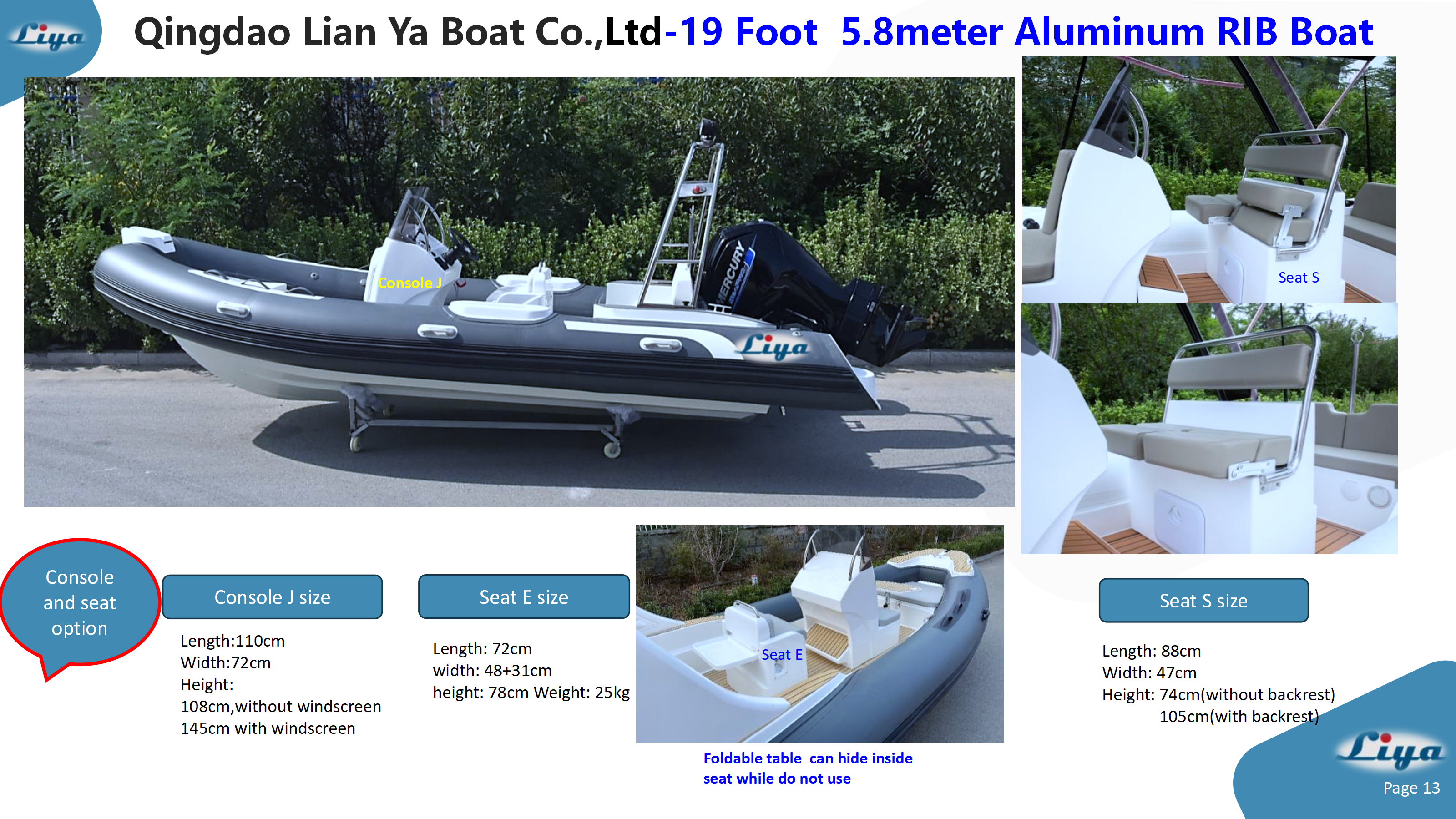 Spacious Liya 19ft tender boat interior seating for up to 10 persons