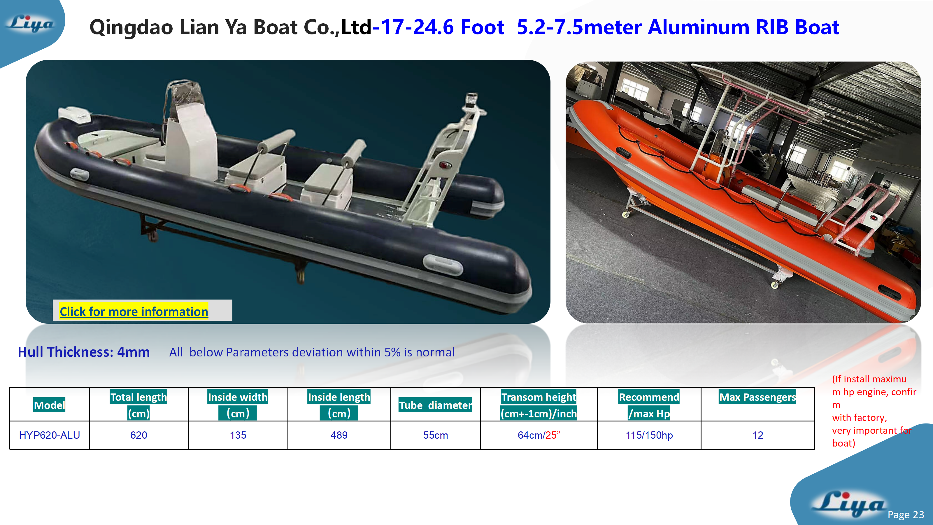 Liya Aluminum RIB Boat 20 FT 8-10 person