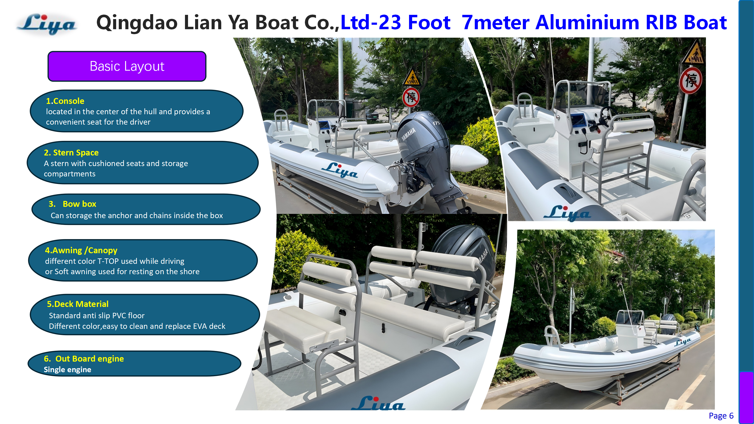 Liya 7m 23FT Aluminum Hull RIB Boat side view on water as yacht tender