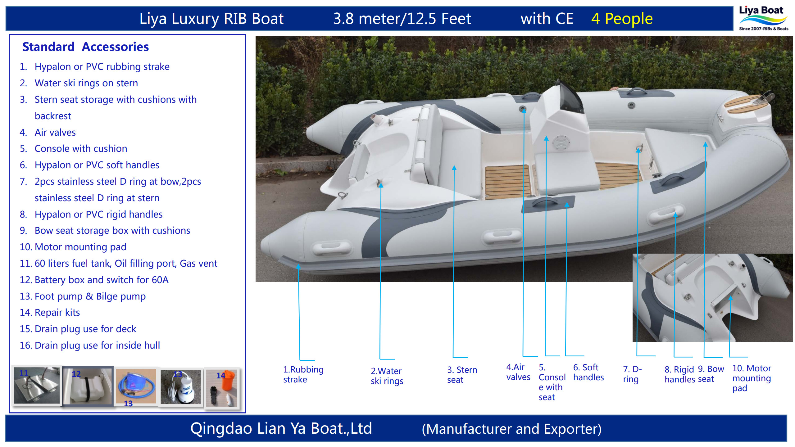 3.8m yacht tender boat standard accessories