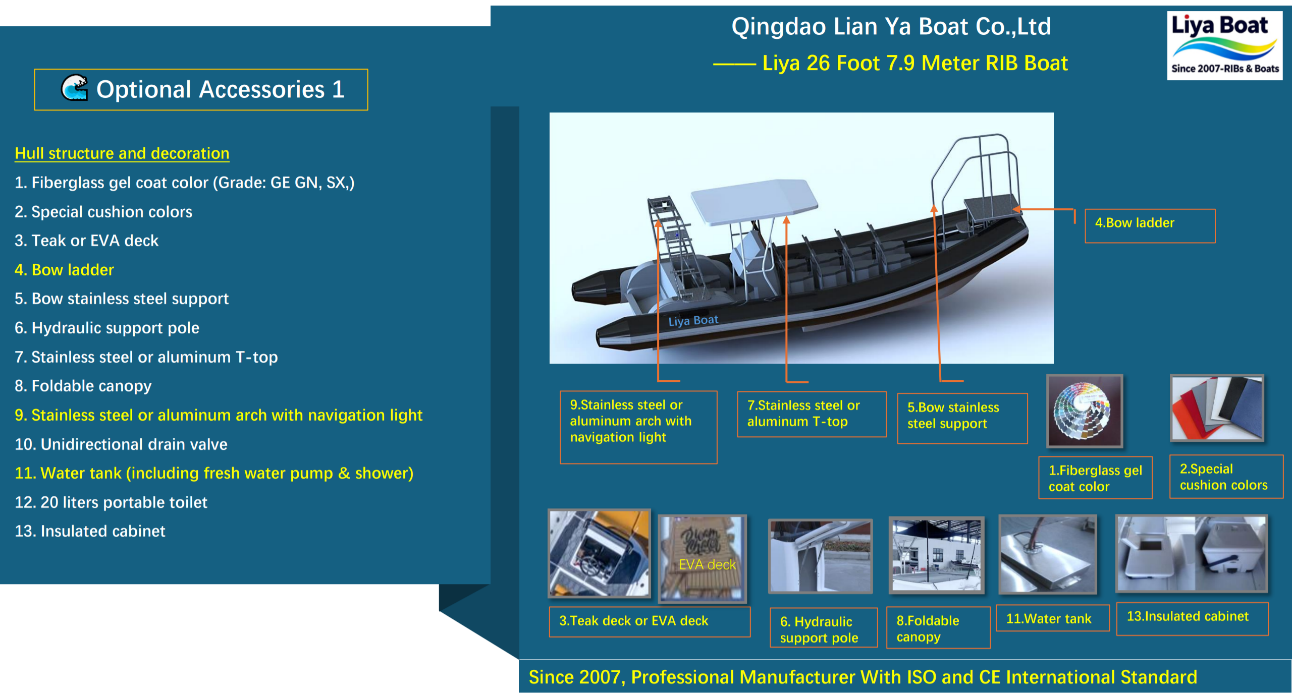 Liya 7.9m RHIB boat with fully configurable seating layout for 16 personnel