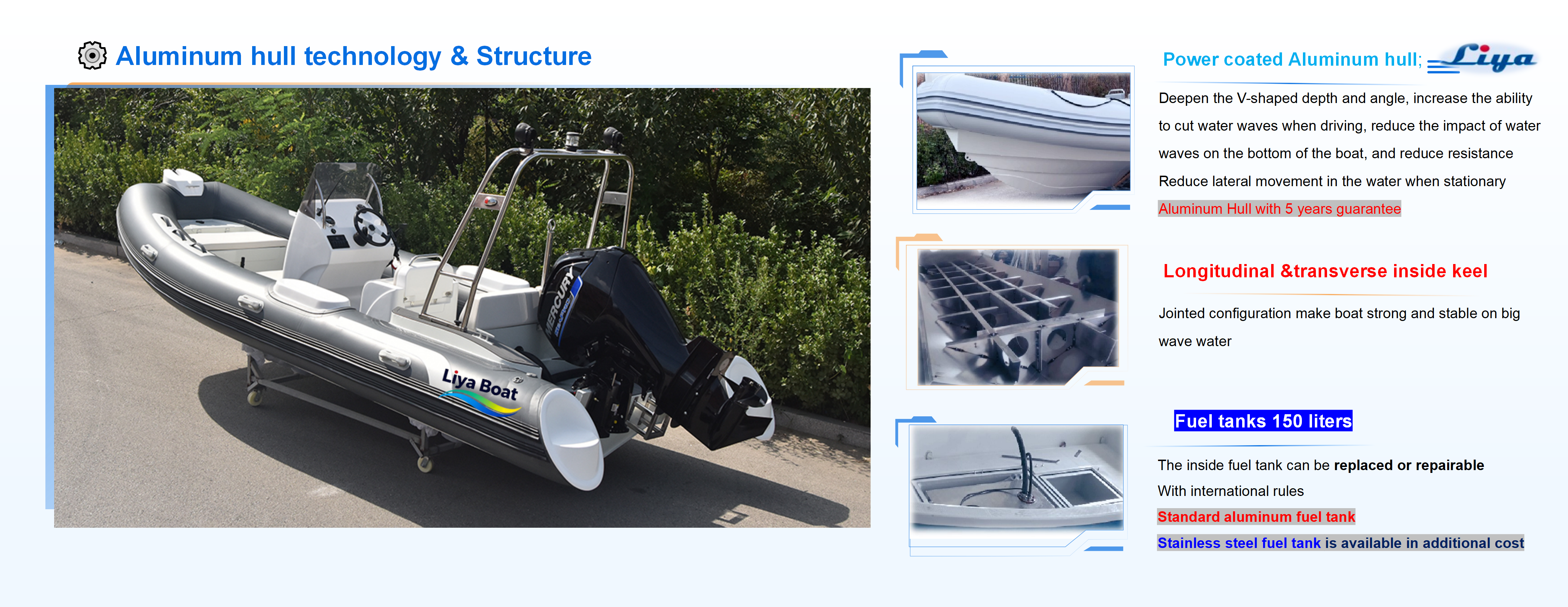 Aluminum hull Inflatable boat technology and fuel tank