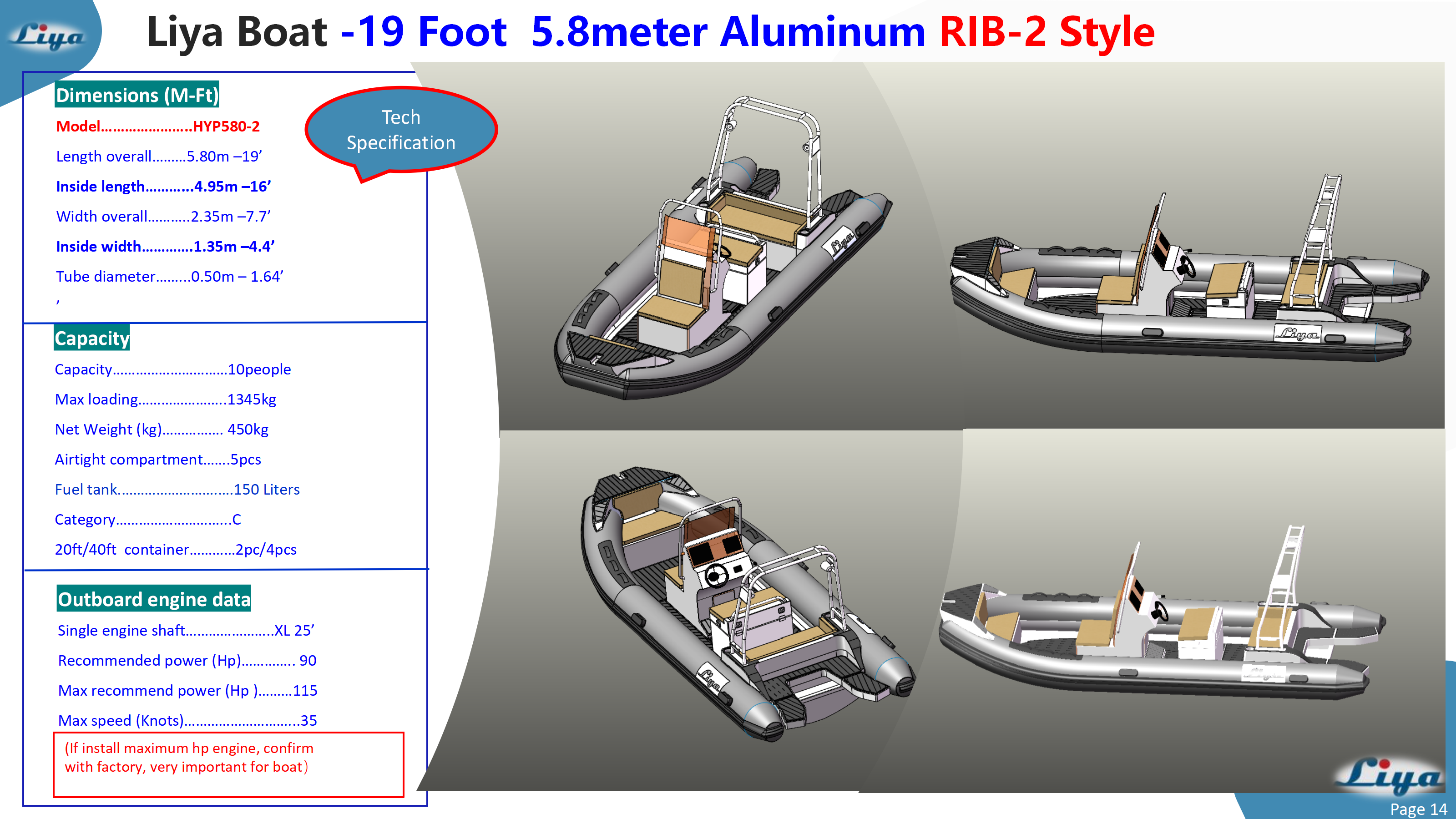 Sturdy aluminum hull construction of Liya 5.8m RIB for stability
