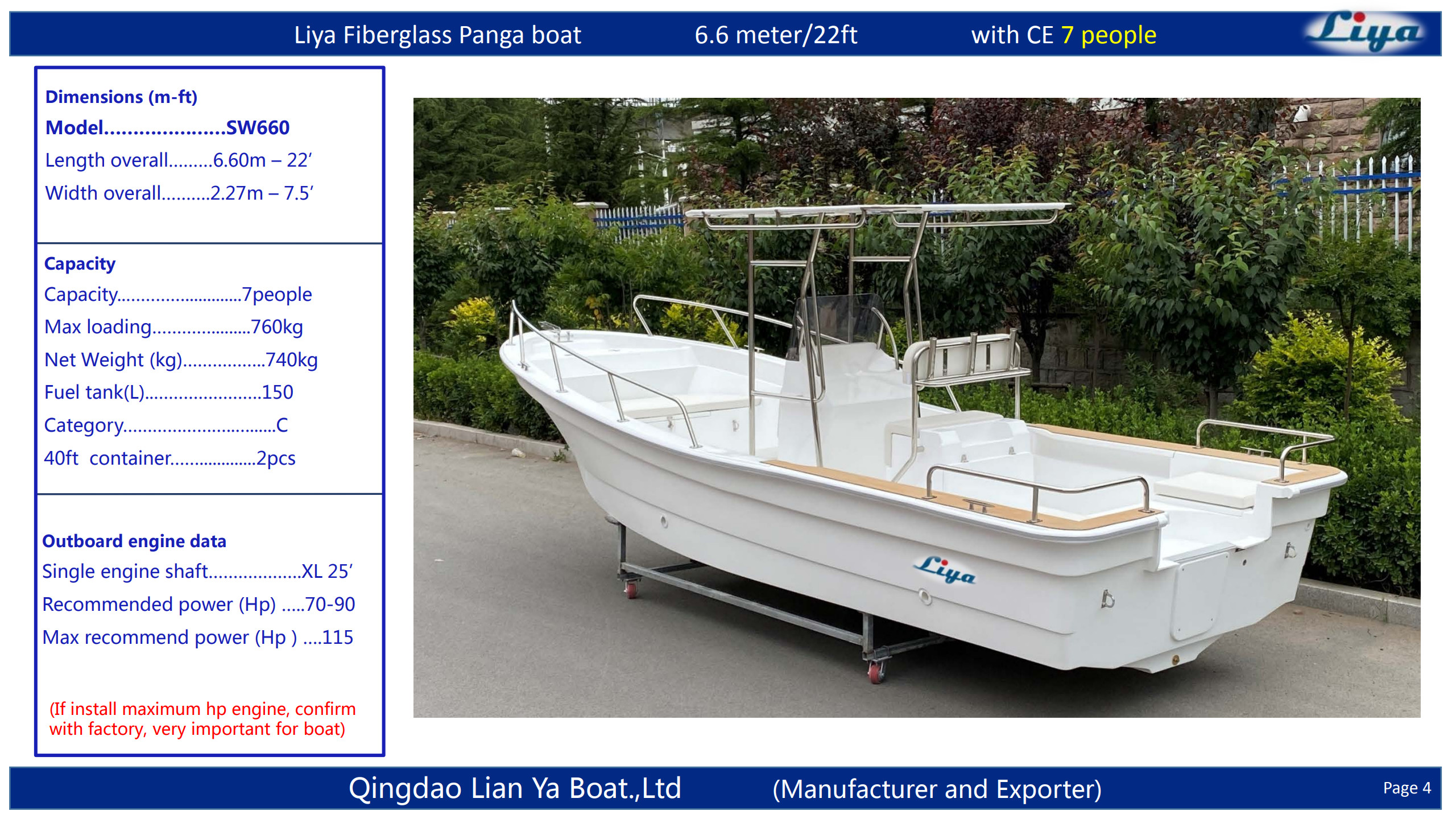 22 Foot Small Fiberglass Boat Technical Parameter