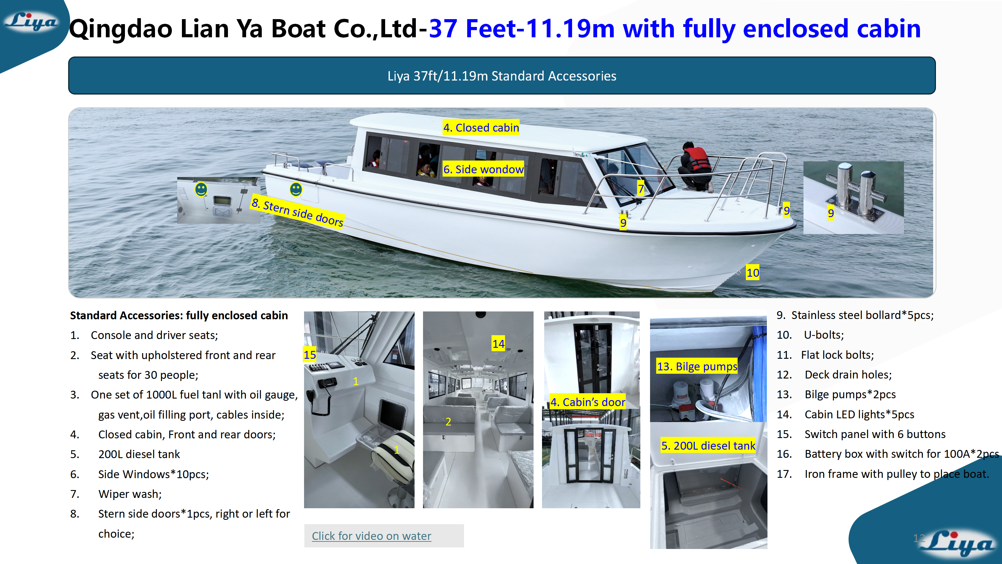 Liya 37FT Passenger Boat Standard Accessories