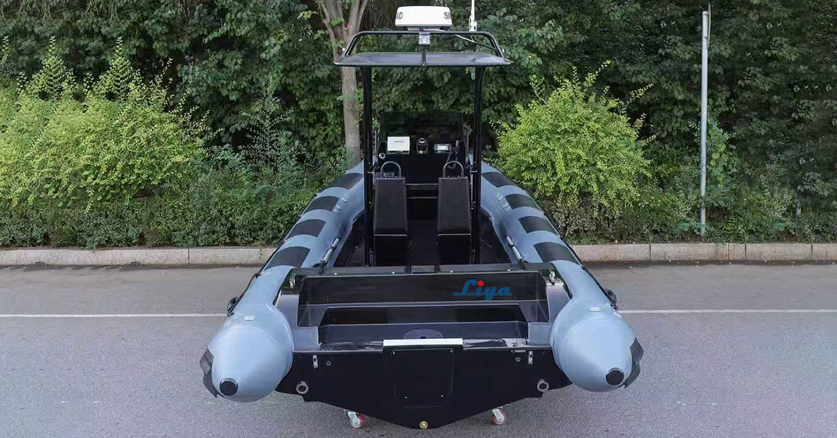 Mission-ready features on the Liya military RIB including reinforced bow impact protection and ample deck storage compartments for equipment.