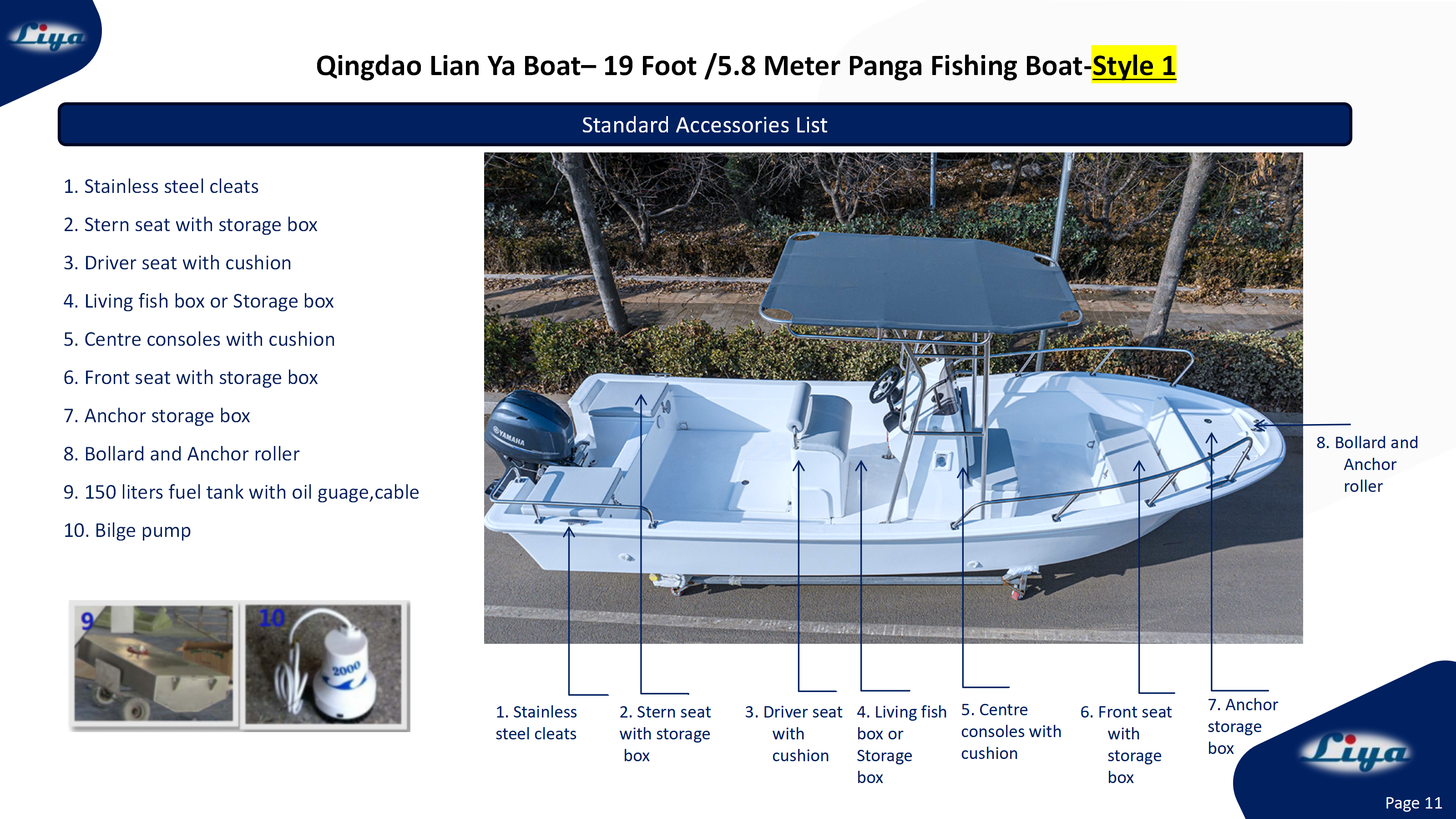 19FT Center console fishing boat standard accessories