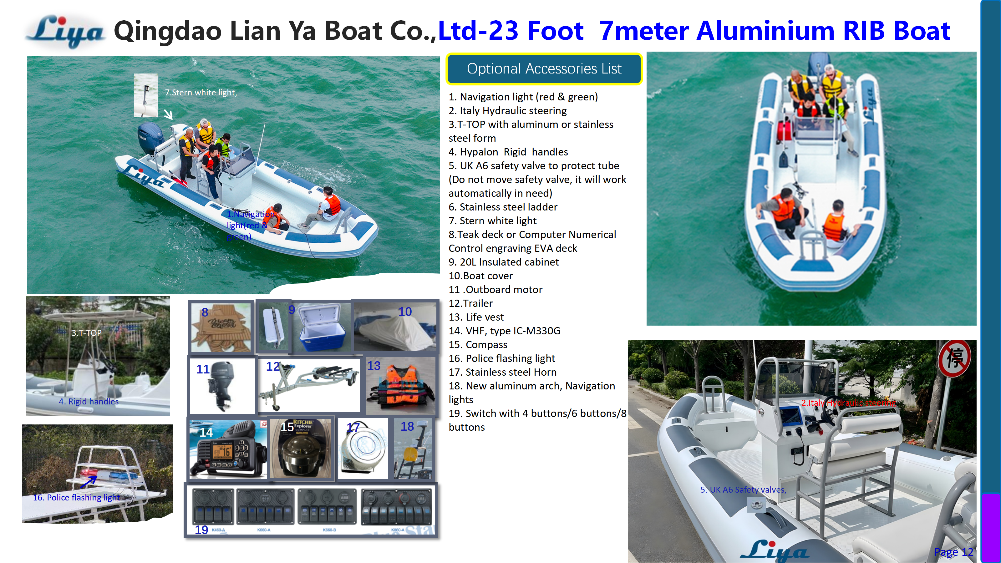 Spacious deck with central console in Liya 23FT aluminum RIB for 14 people