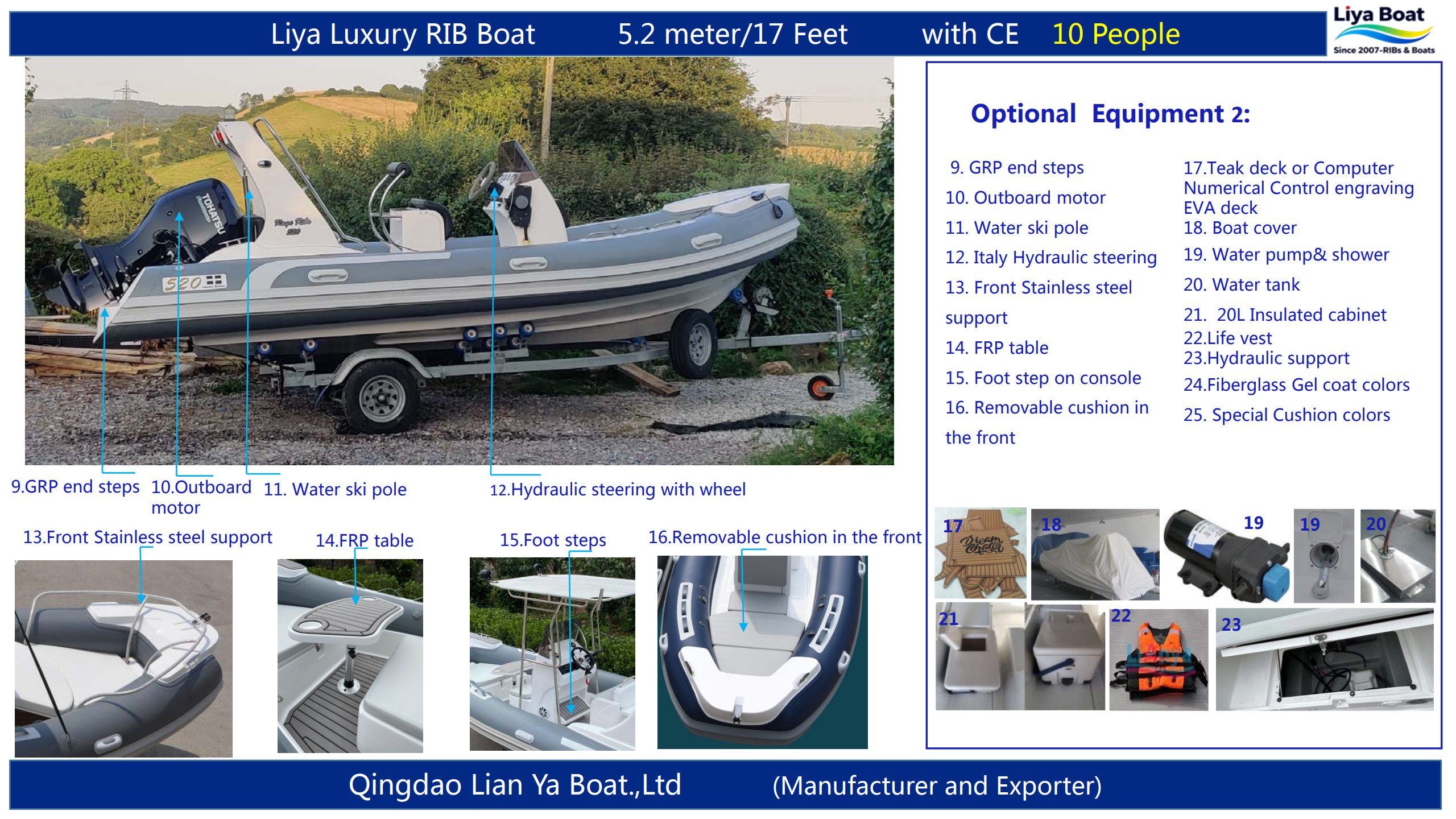 Leisure rib boat optional accessories