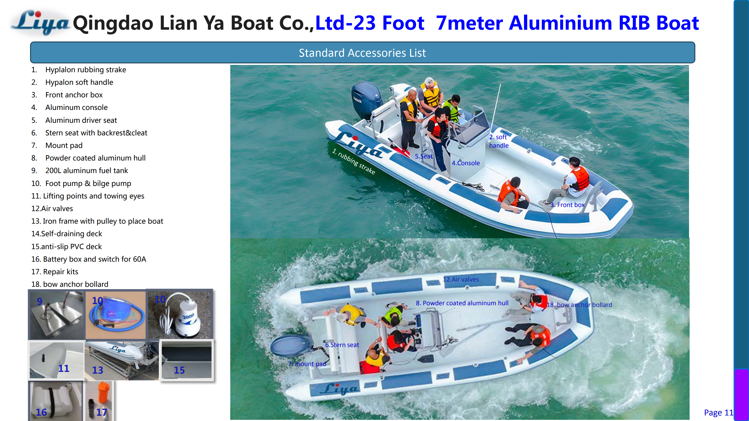 Protective Hypalon or PVC rubbing strake on the inflatable tube of 23FT aluminum RIB boat