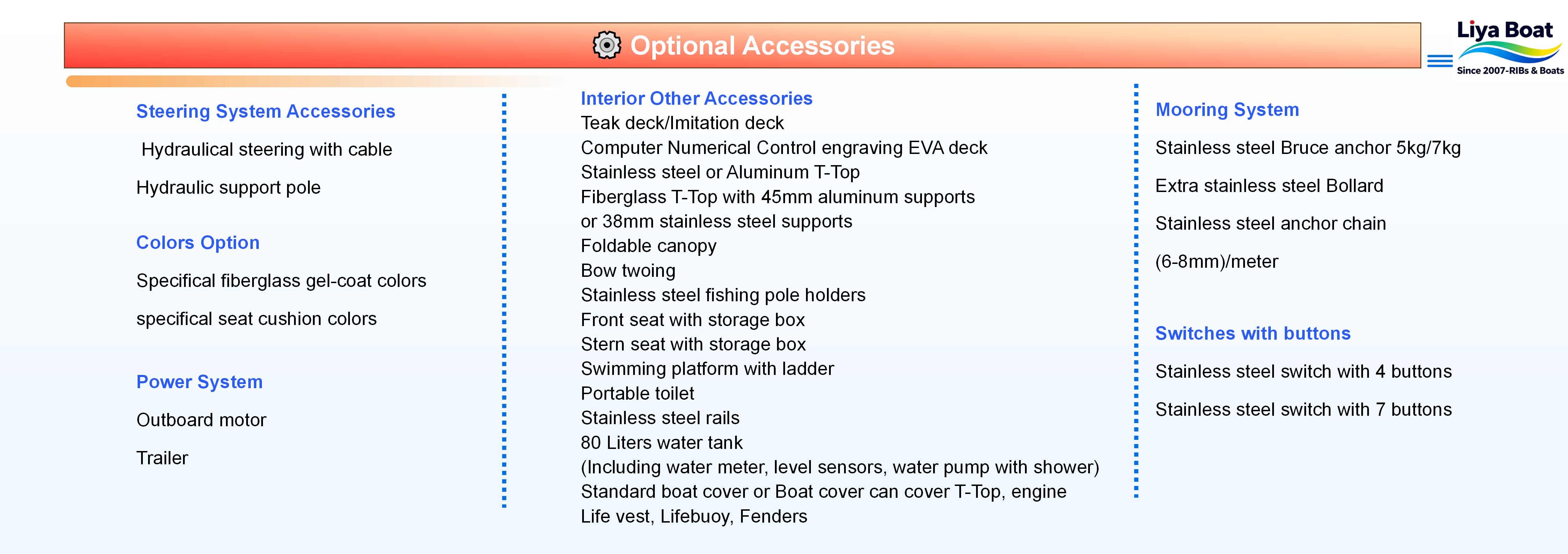 panga boat 25ft Optional accessories