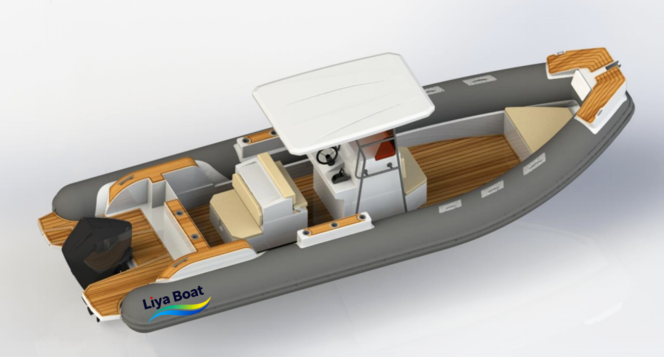 Customizable aluminum T-Top on the Liya 7.9m Premium RIB, offering sturdy shade and a mounting point during fishing or sport outings.