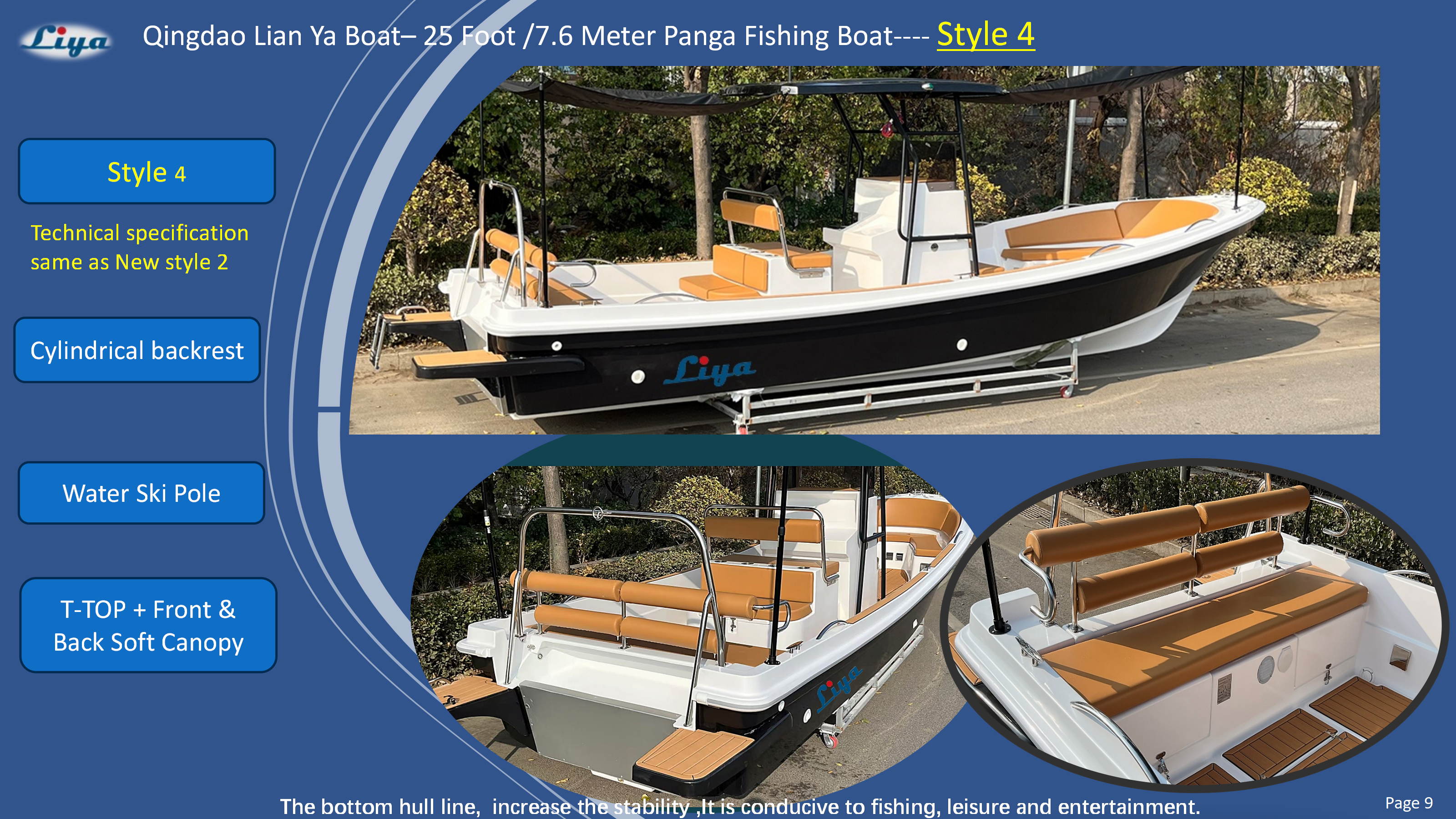 panga boat with T-top and swim platform