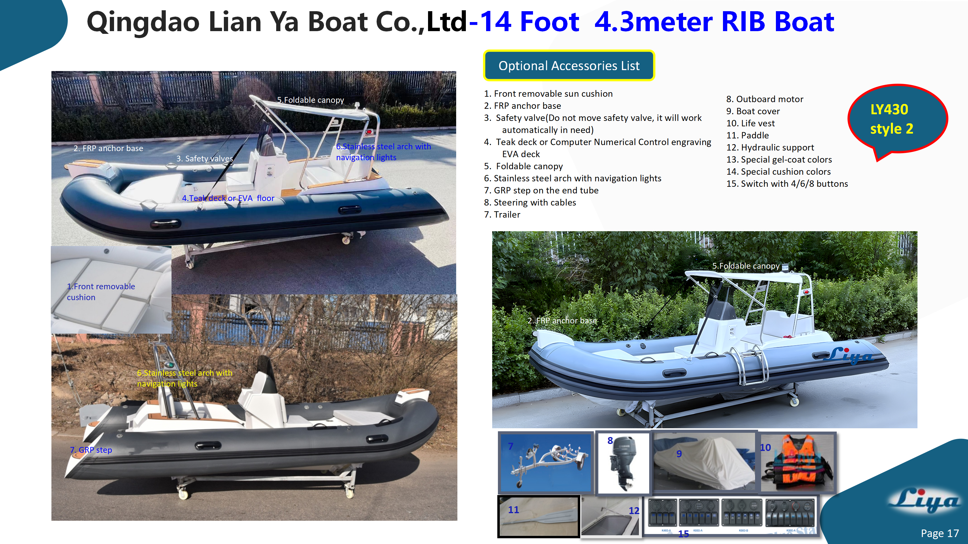 Liya 14 Foot RIB Standard accessories