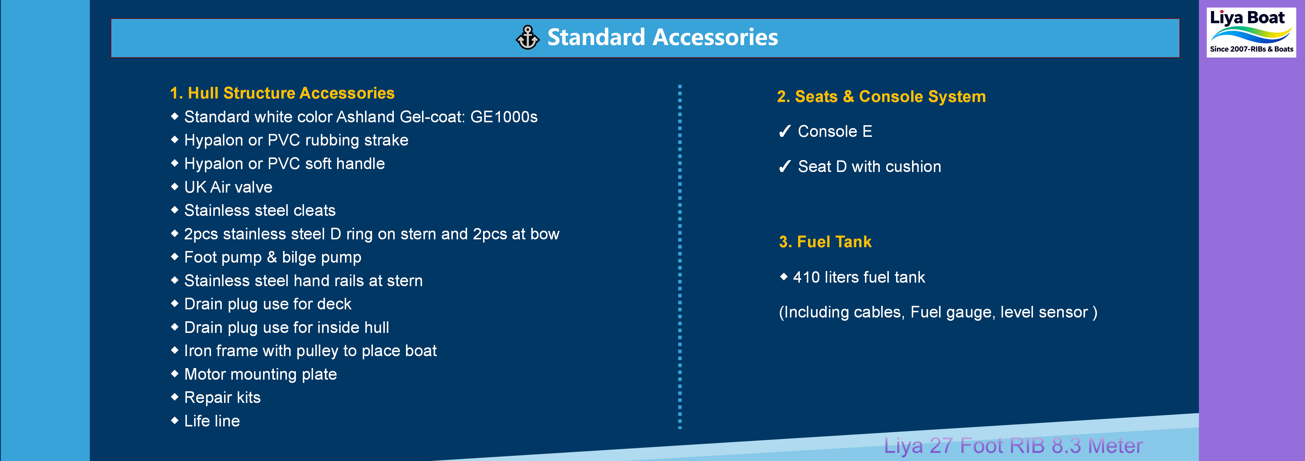 27ft heavy duty rib boat standard accessories