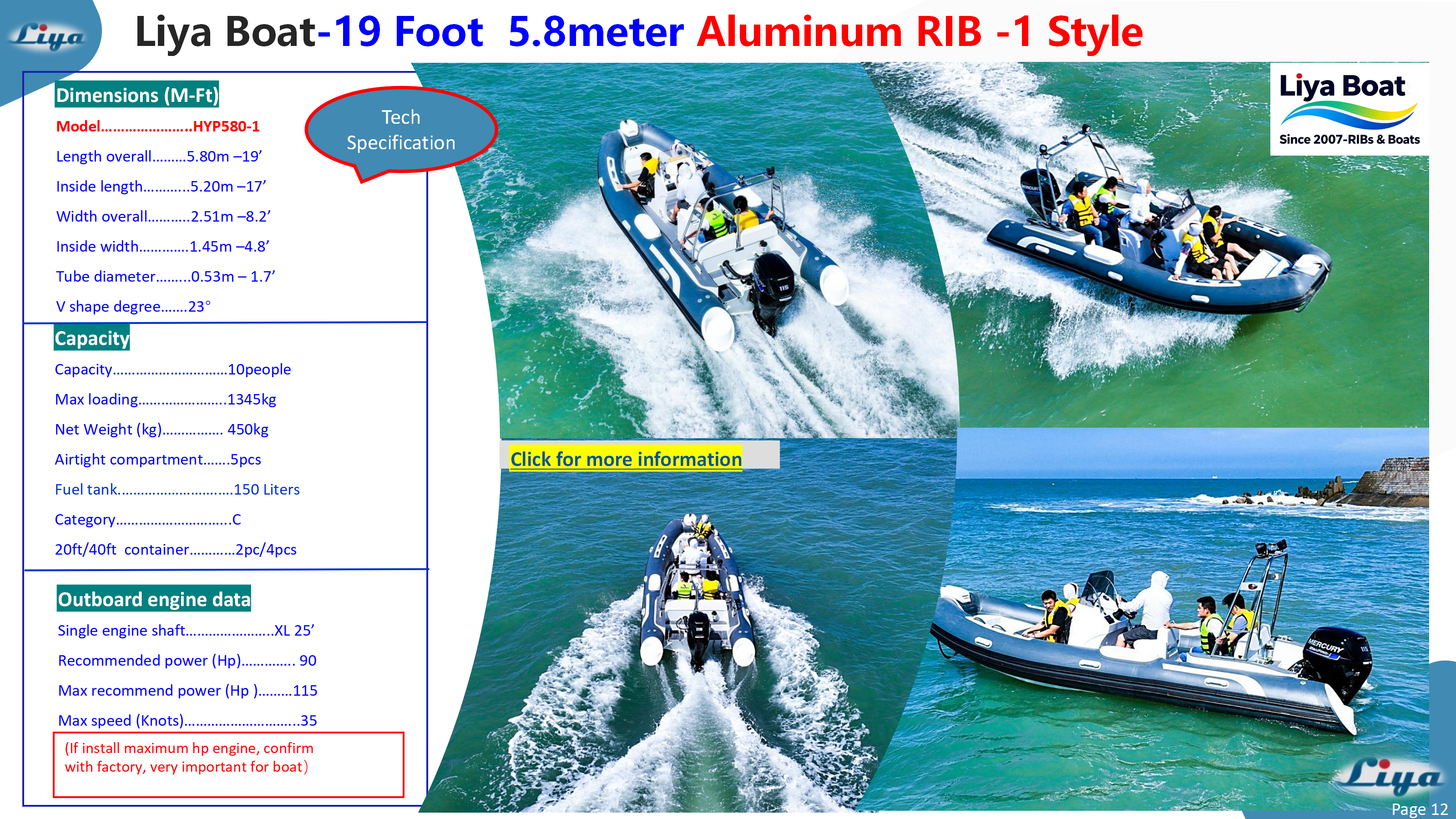 19ft aluminum RIB tender used for commercial operations