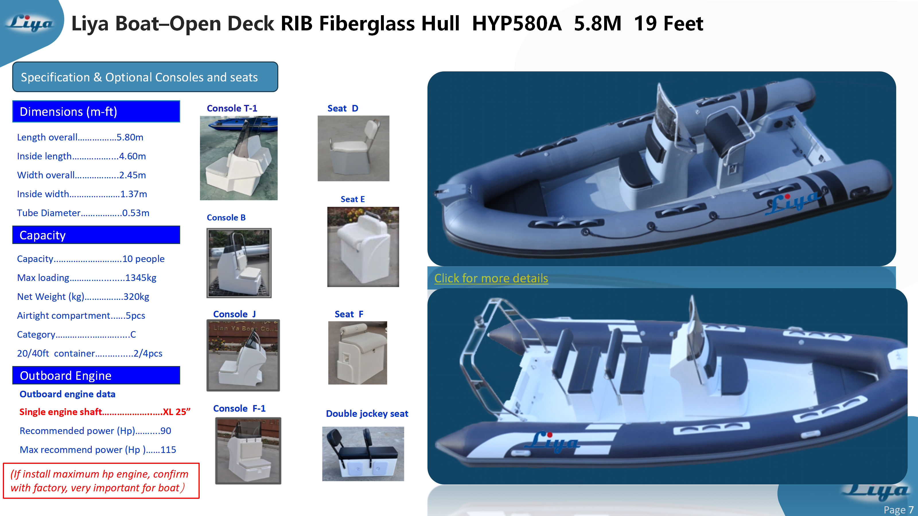 19-25FT Open Deck RIB Technical Parameter
