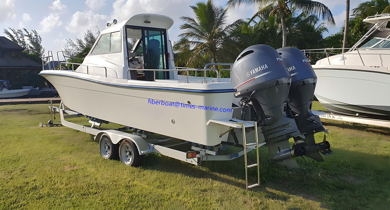 Cabin fishing boat side view