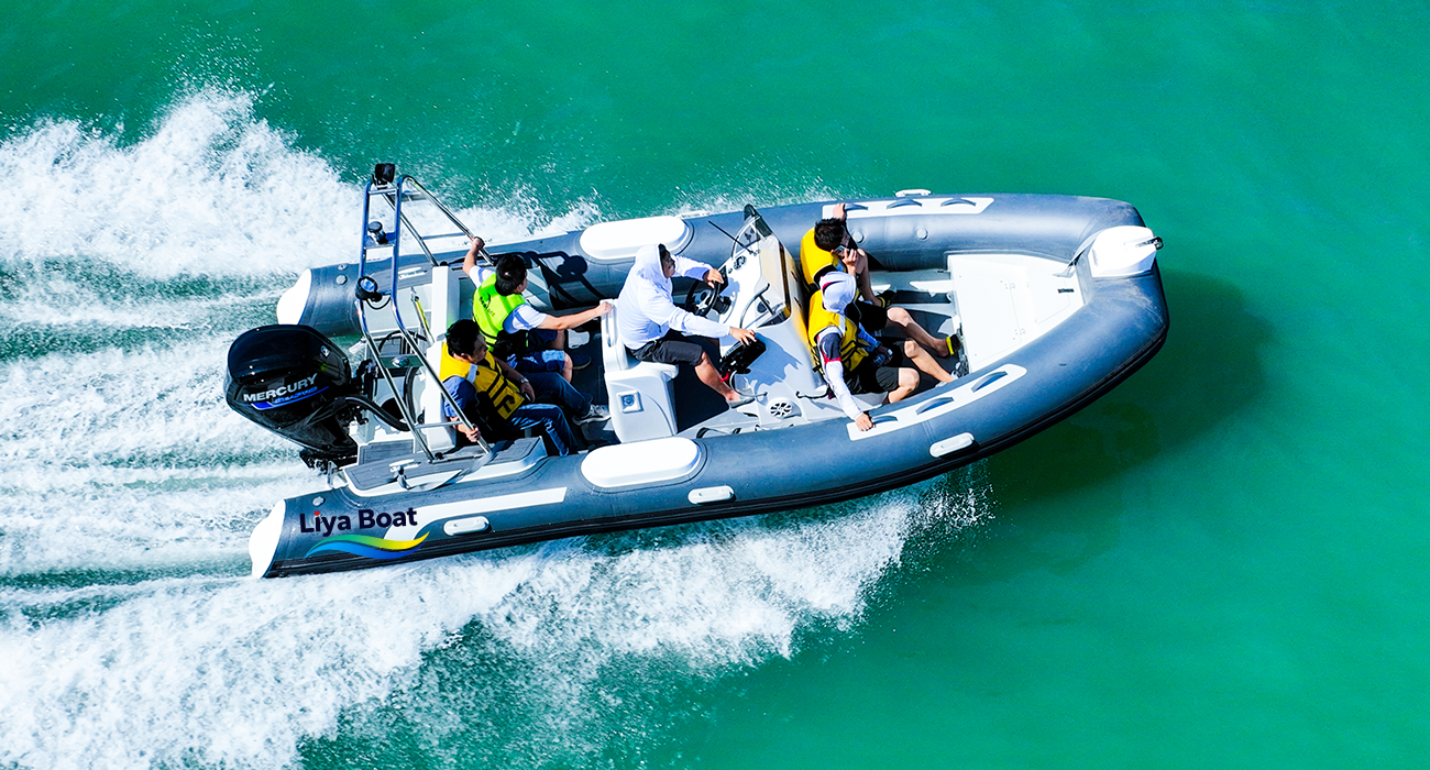 Liya 19ft aluminum RIB tender boat side view on water