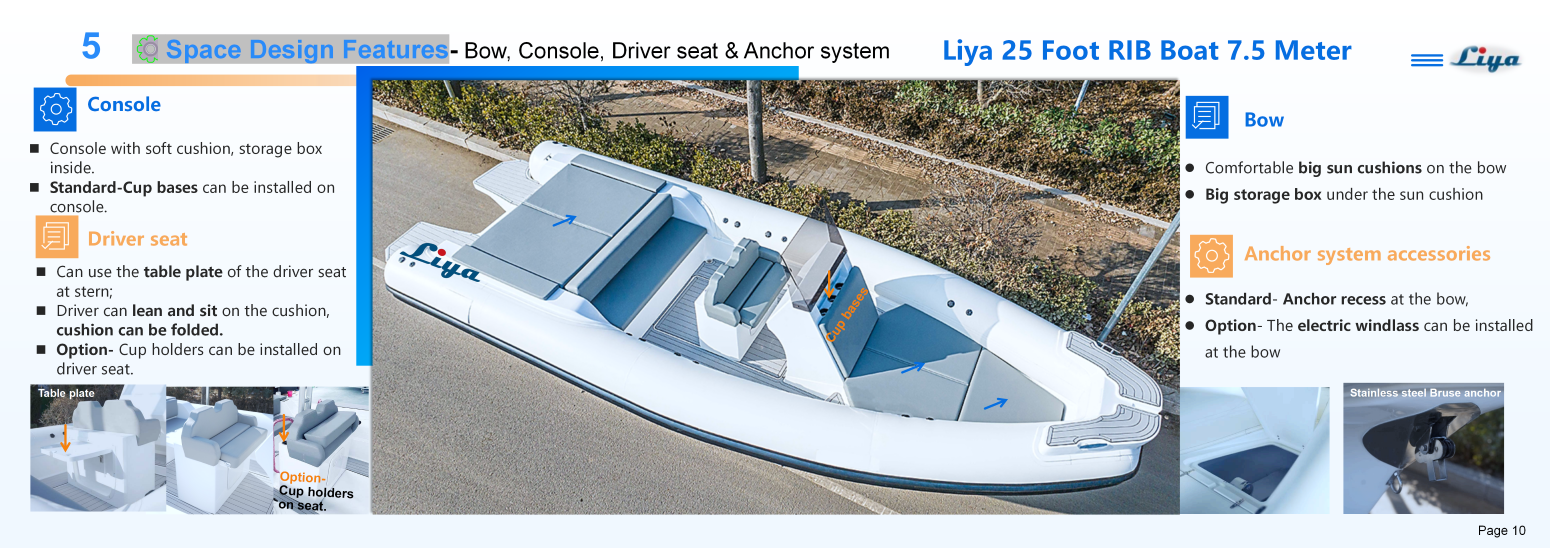 Liya 25 Foot new rib boat console and seat details