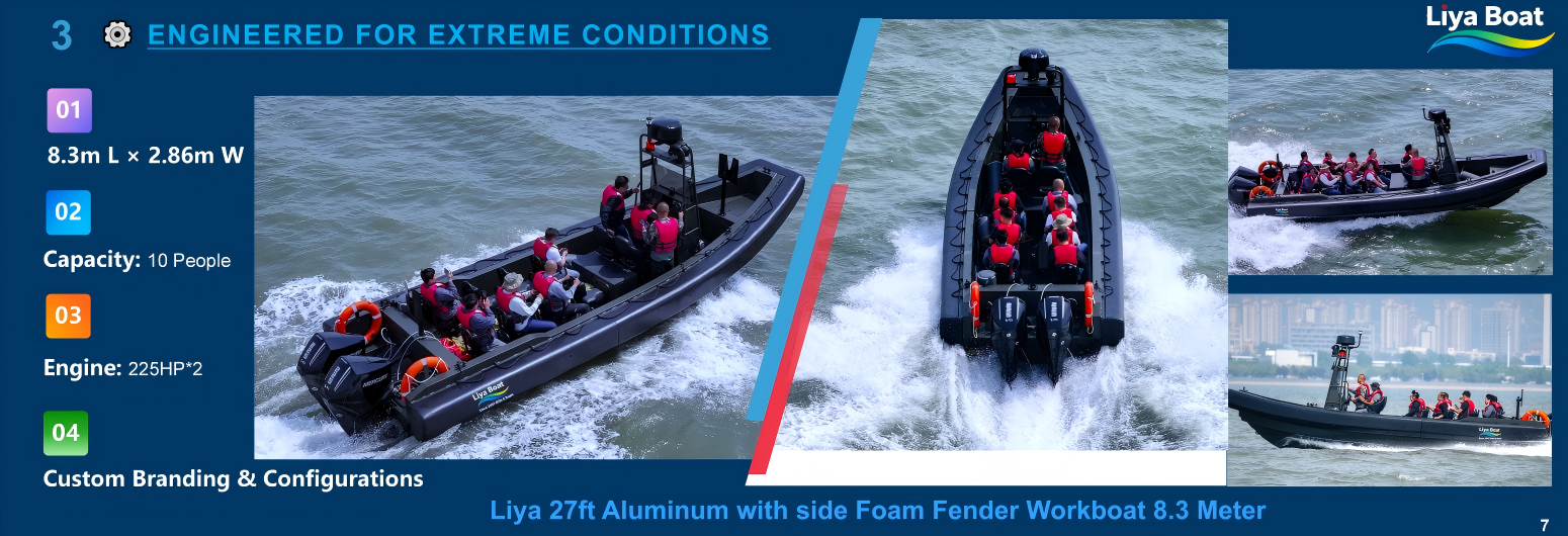 27ft marine grade patrol aluminum boat cutaway section showing closed-cell EVA foam core and polyurea coating