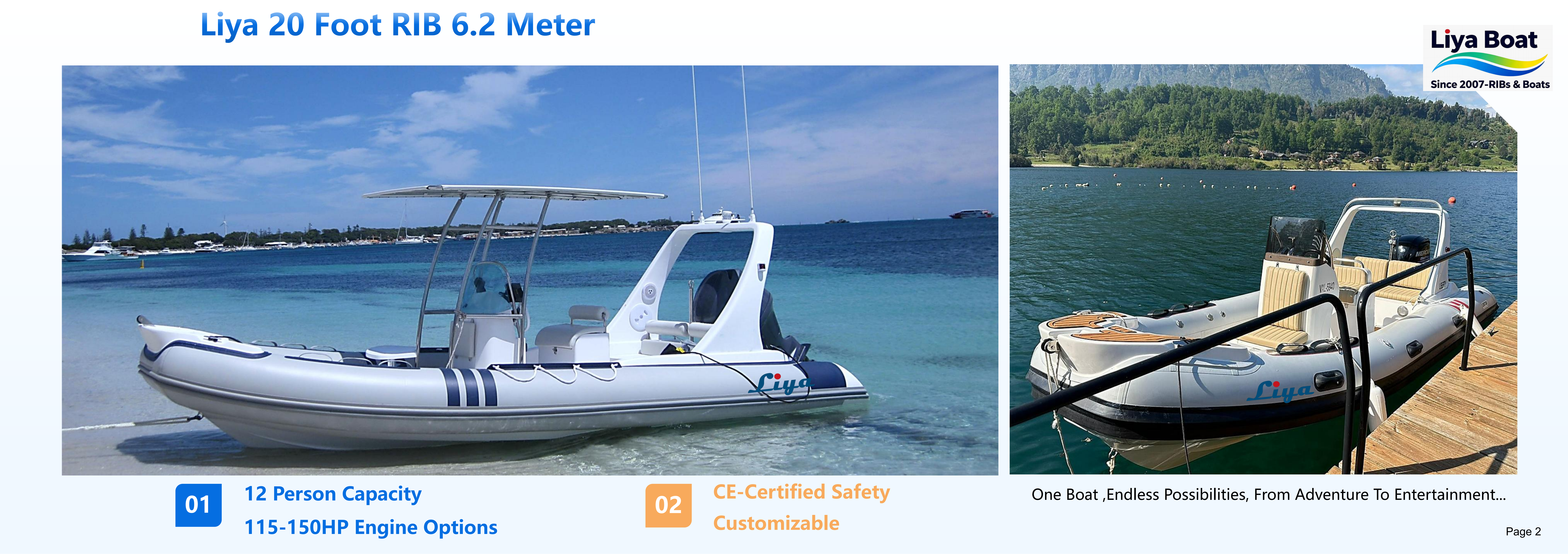 Spacious cockpit and seating for 12 people in 20ft inflatable boat