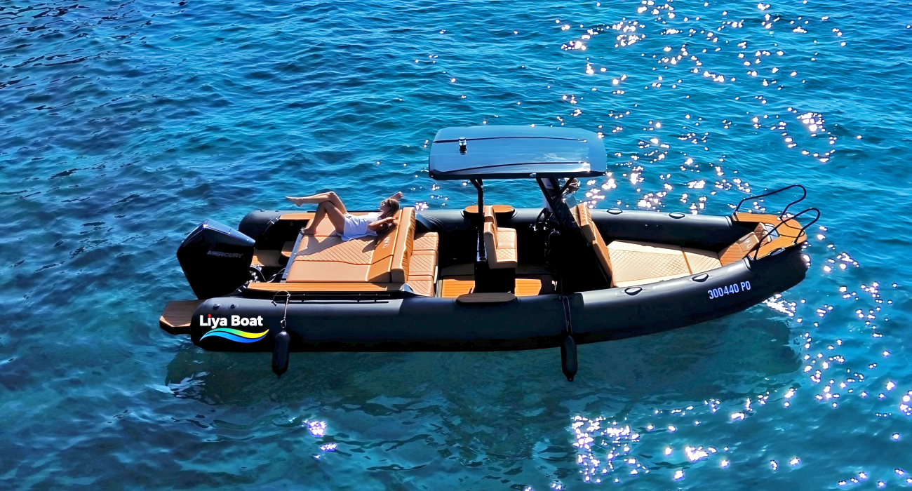 Spacious cockpit with large sunbed on 16 person luxury inflatable boat