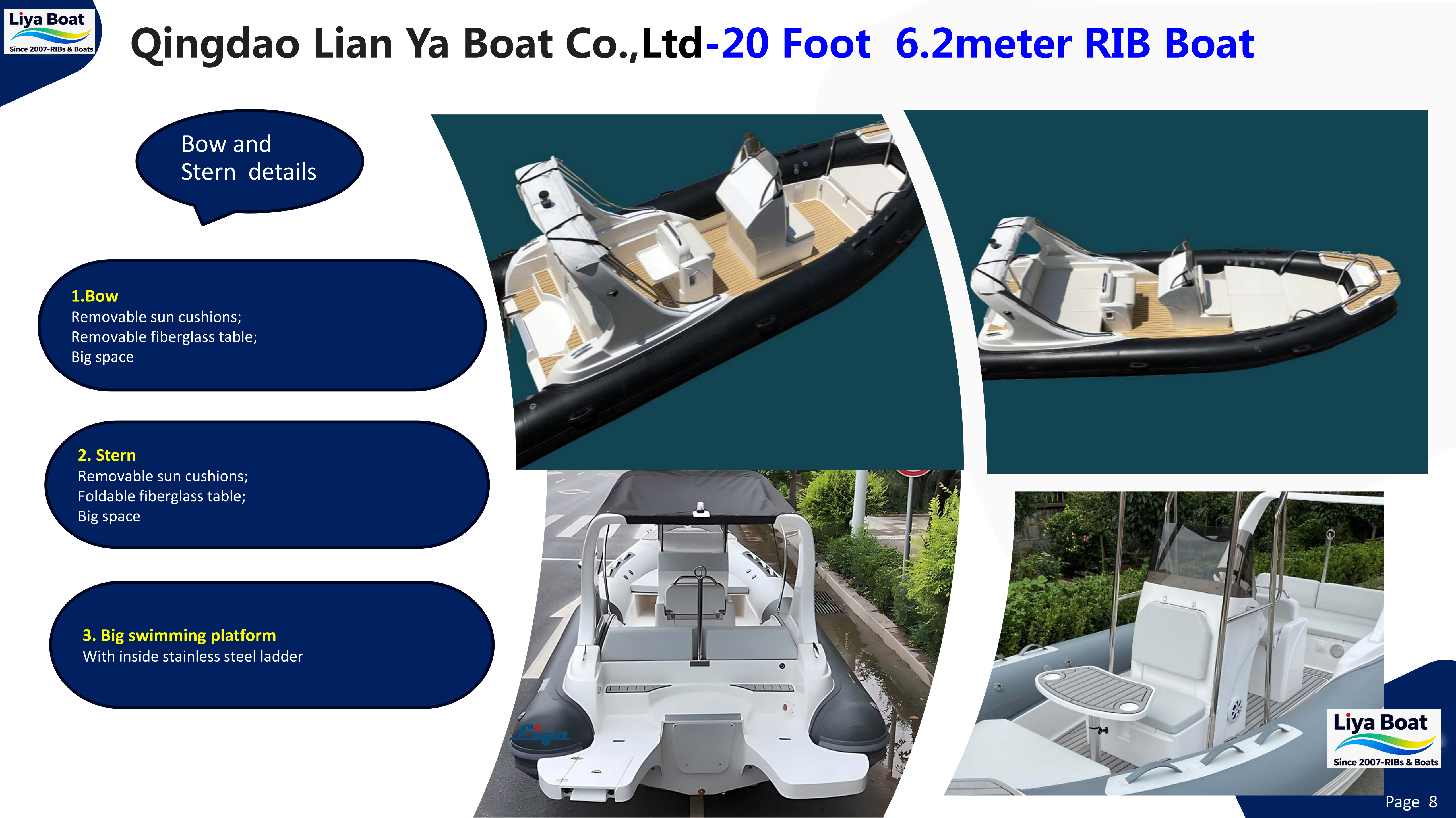 Bow area with removable sun pads and fiberglass table option