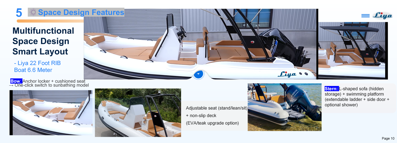Liya 22 Foot RIB-NEW_The convertible bow and stern areas feature interchangeable